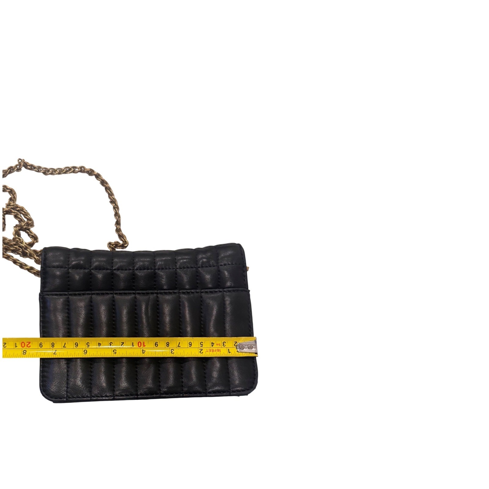 J.Crew Black Quilted Leather Crossbody Chain Strap Preloved 7.5×5.5×2″