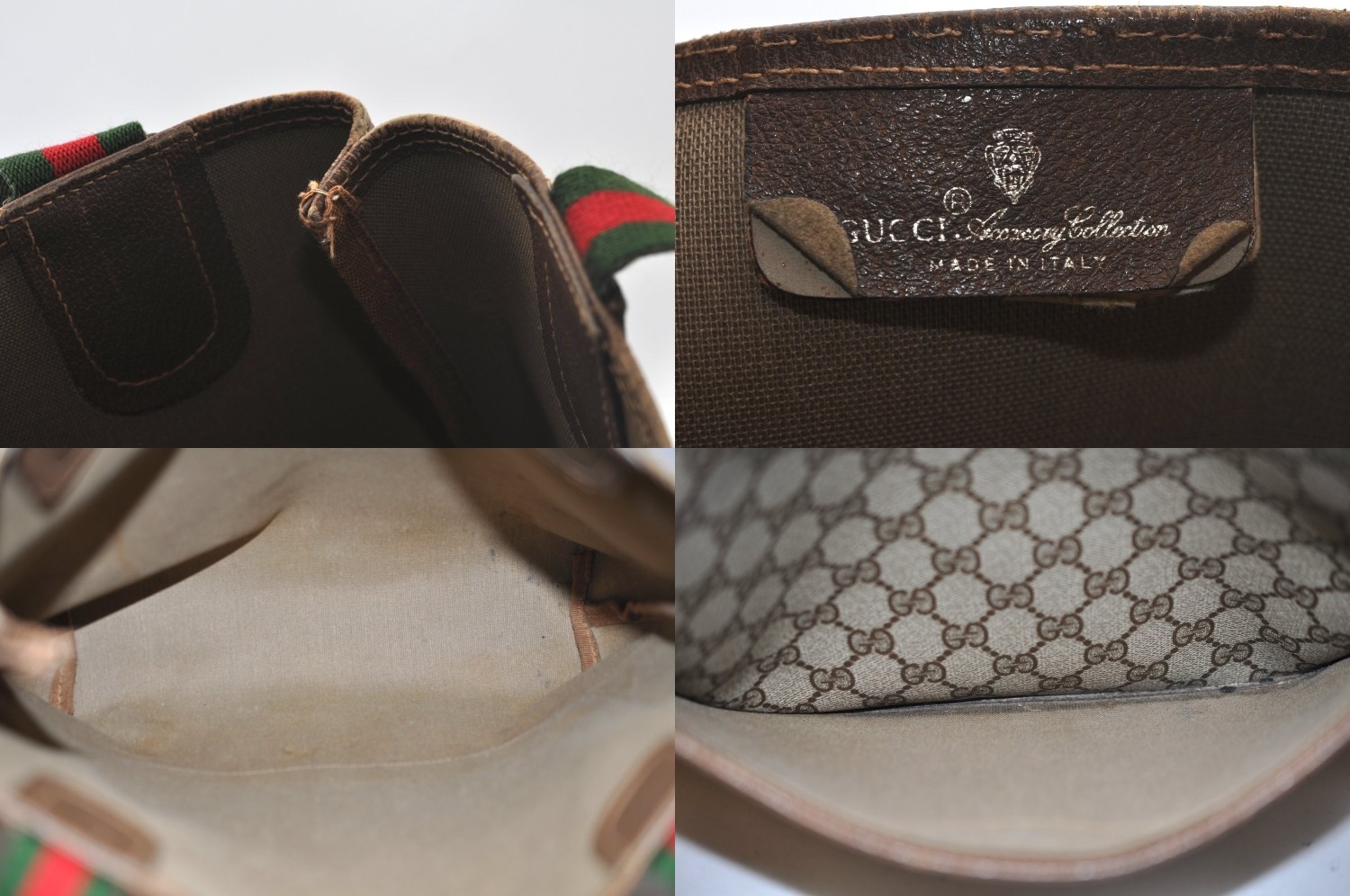 Authentic GUCCI Web Sherry Line Shoulder Tote Bag GG PVC Leather Brown AB273