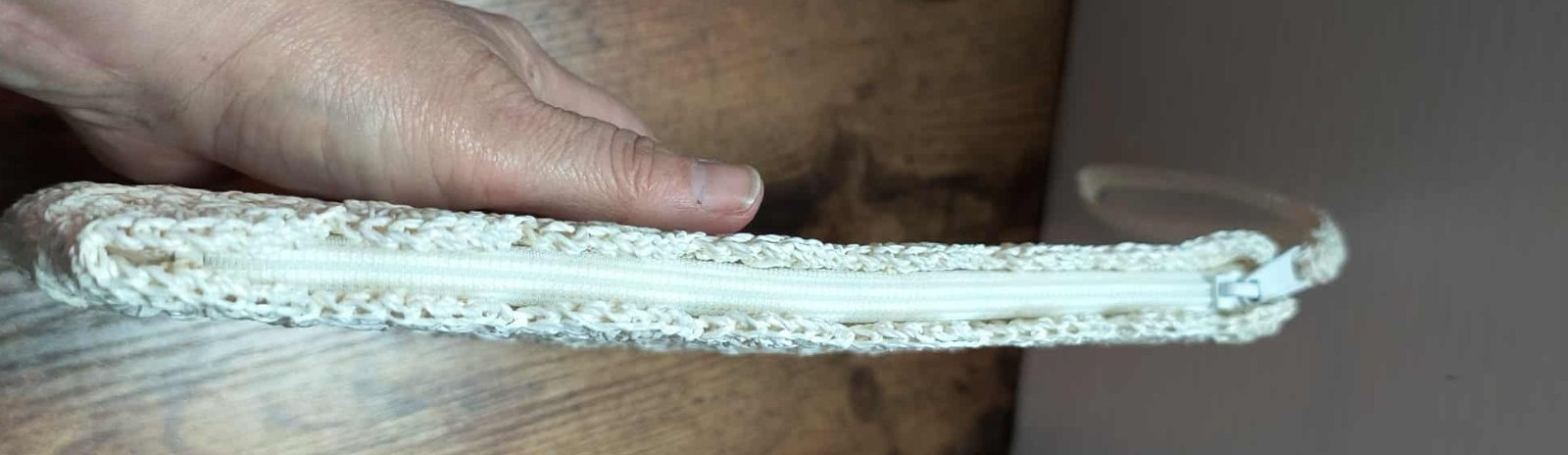 Vintage Crocheted boho macrame cream wristlet purse – 7X11 inch JAPAN