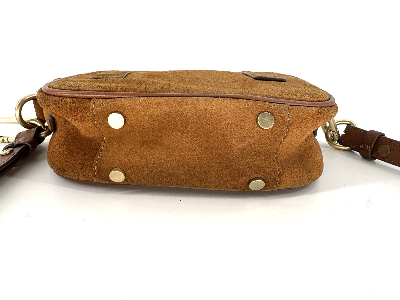 Vanessa Bruno Tan Suede Leather Gold Crossbody Bag Small Cowhide