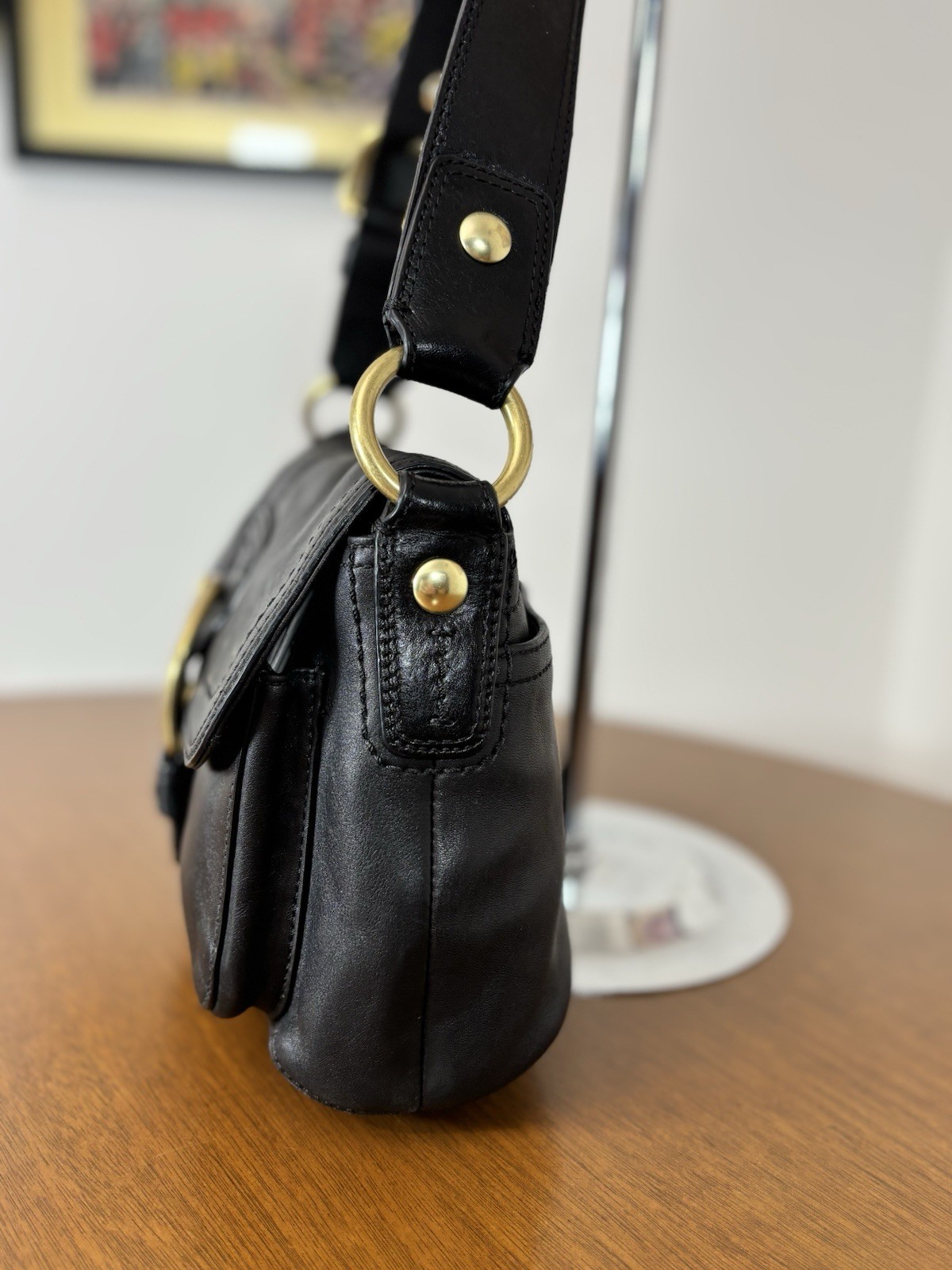 Coach Black Leather Brass Buckle Soho Pocket Flap 11842 w Brand Card