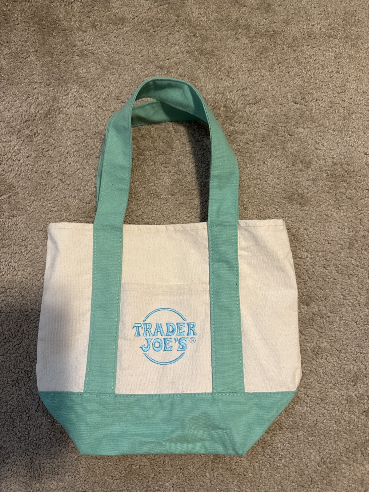 Trade Joe’s Mini Pastel Canvas Tote Bag! Turqoise/Aqua NWT! LIMITED EDITION!