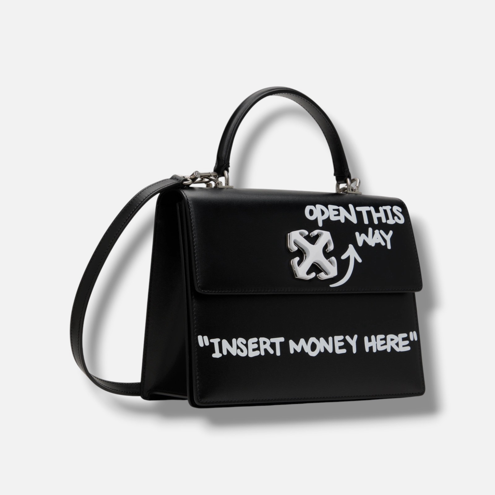 Off-White Women Black Jitney 2.8 Quote Leather Shoulder Top-Handle Crossbody Bag