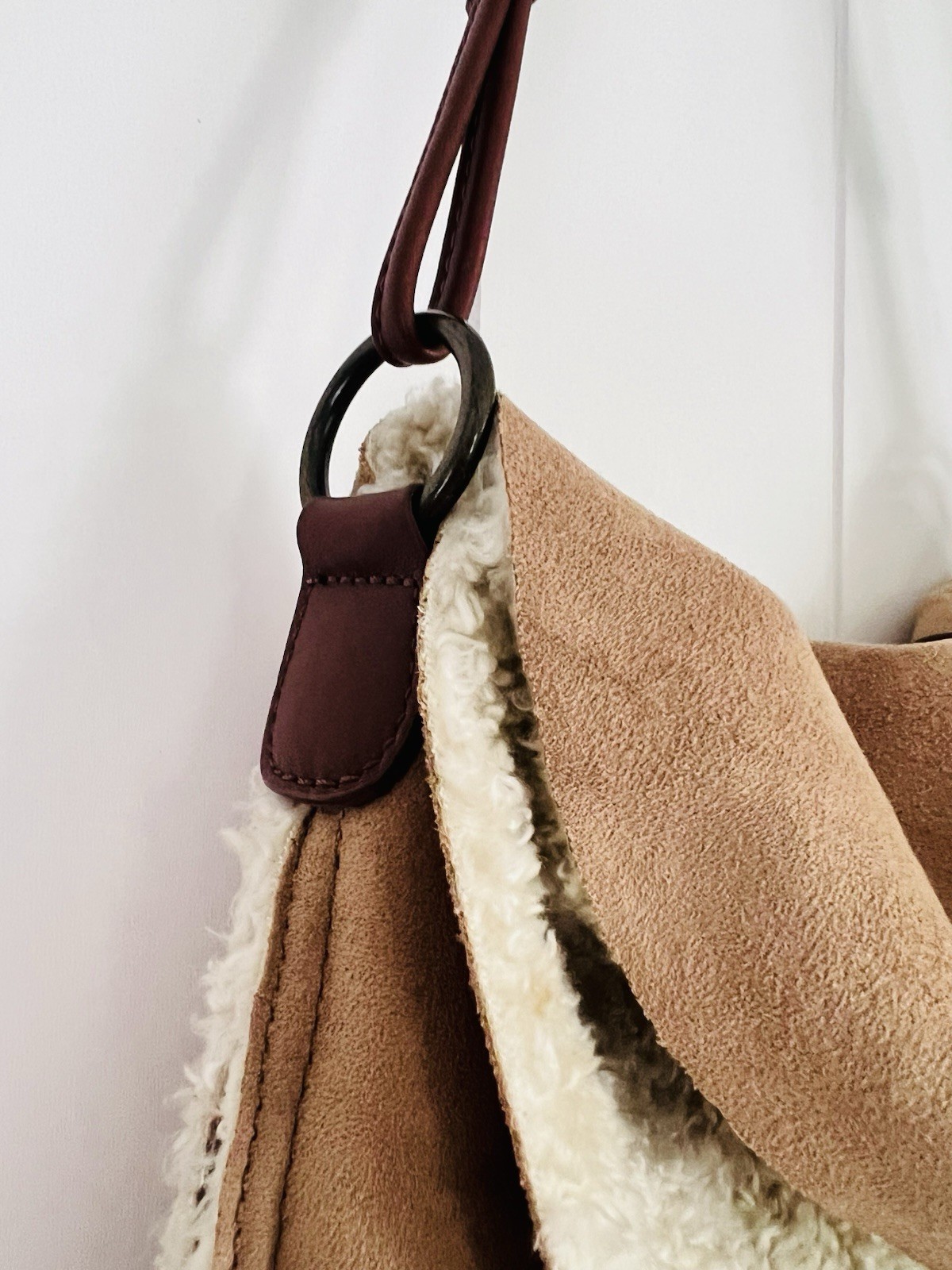 J. Jill Tan Suede Boho Faux Shearling Shoulder Bag Foldover Country Western