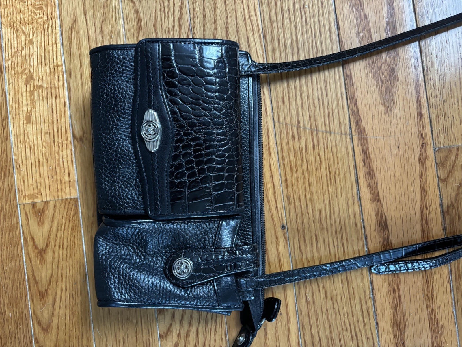 Brighton Black Brown Textured Leather Small Crossbody Bag Purse Wallet Organizer