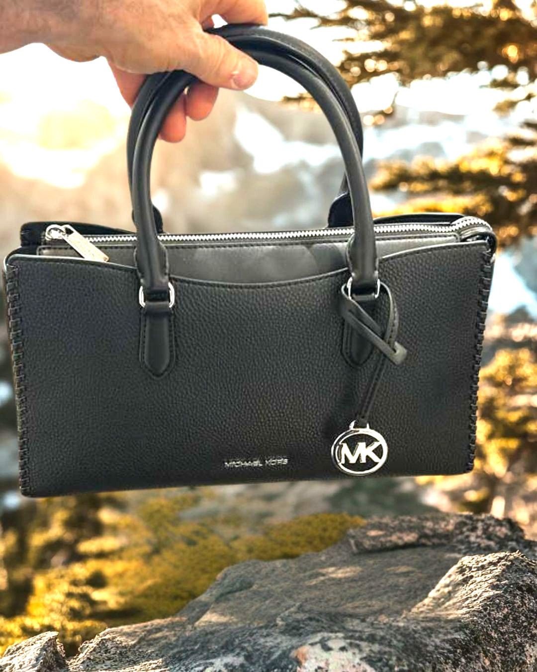Michael Kors Arden Women Medium PU Blend Crossbody Satchel Purse Bag Black