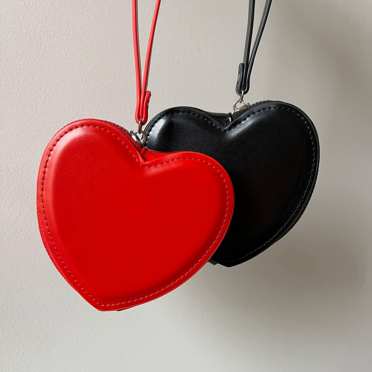 Leather Heart Shaped Wristlet Small Bag, Cute Girly Heart Pouch