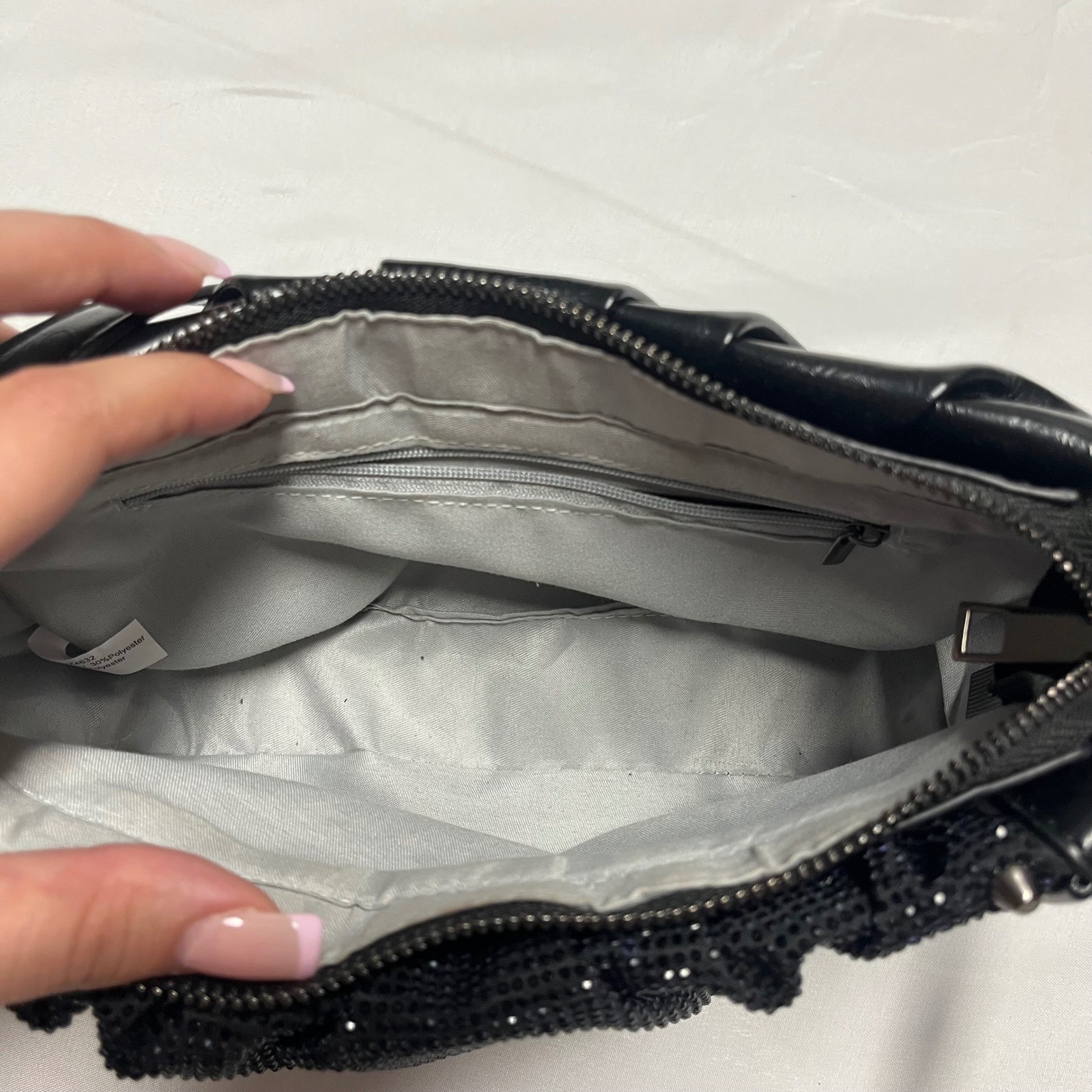 Fashion Nova Black Studded Rhinestone Moto Shoulder Bag
