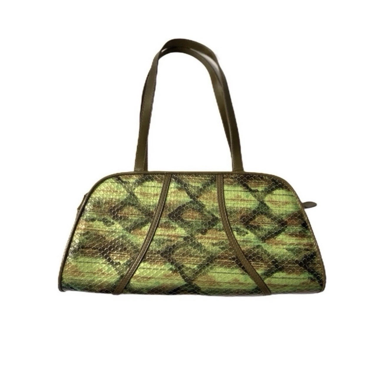 Vtg Animal Print Shoulder Bag Sz 13” x 7” Purse 90s Y2K 00s Green Snake Femme