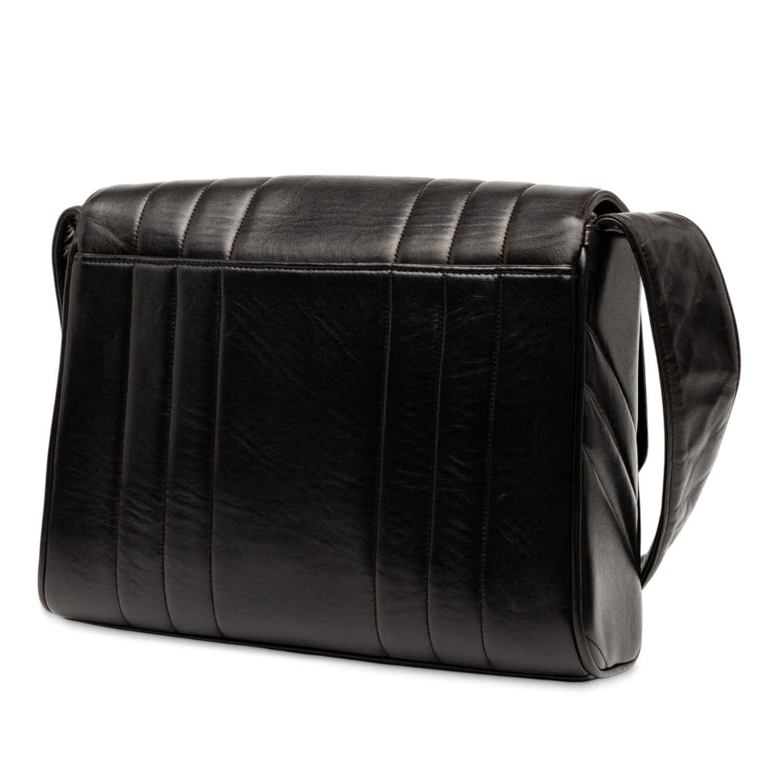 Authenticated Chanel Vertical Quilt Lambskin Flap Black Leather Crossbody Bag