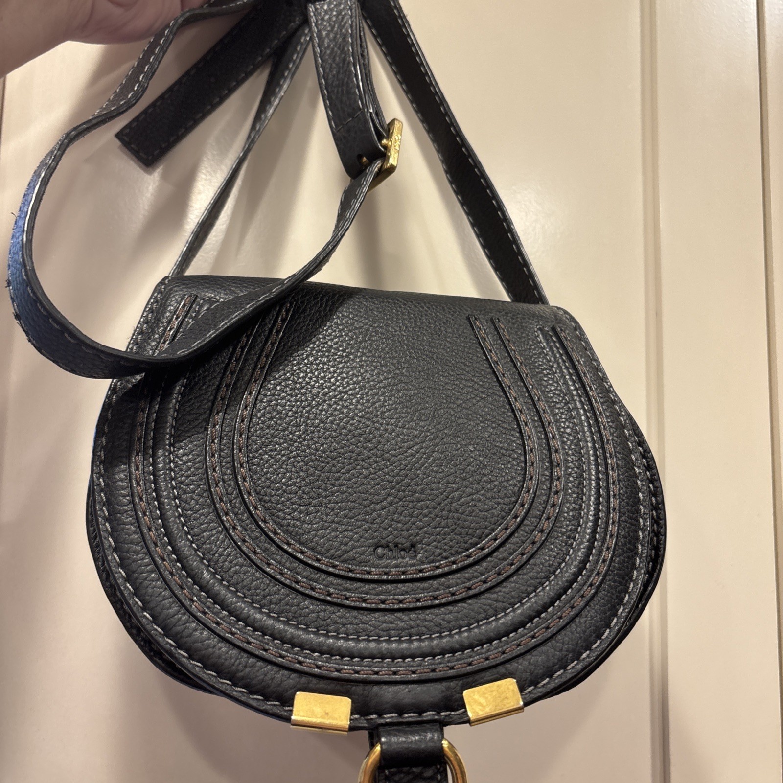 Chloe Women’s Marcie Leather Saddle Bag Small black Designer Luxury Western