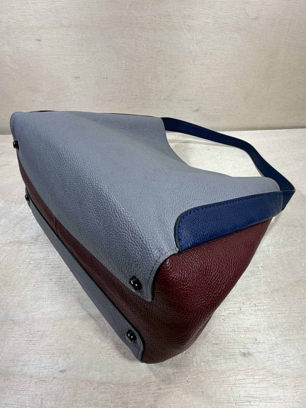 Coach 76088 Hadley Hobo Color-block Soft Pebbled Leather Shoulder Bag Grey Blue