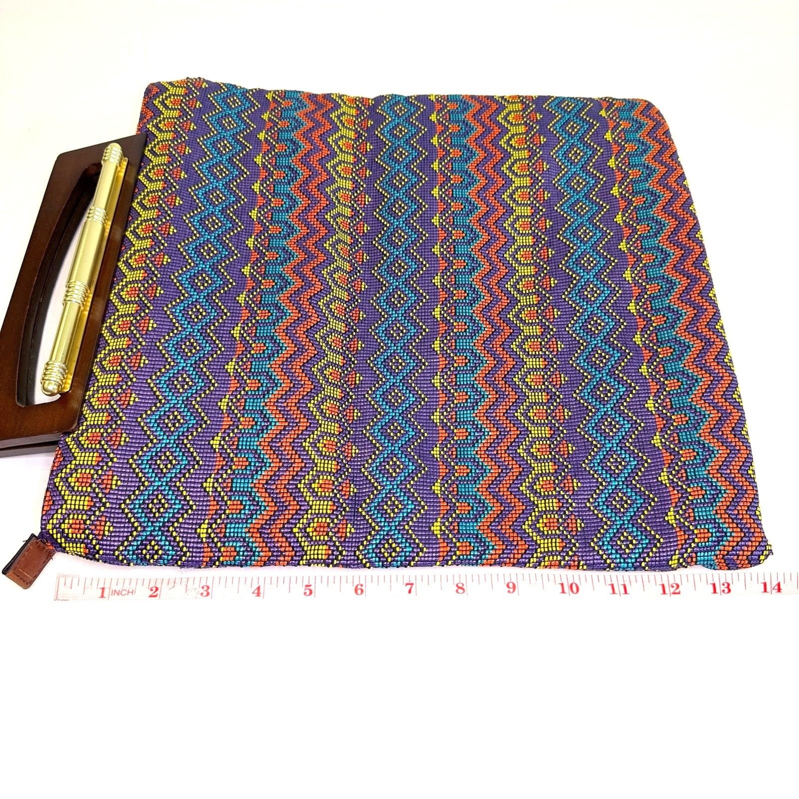 Duro Olowu Rare Beaded Geometric Clutch Wooden Handle Luxury Designer Bag