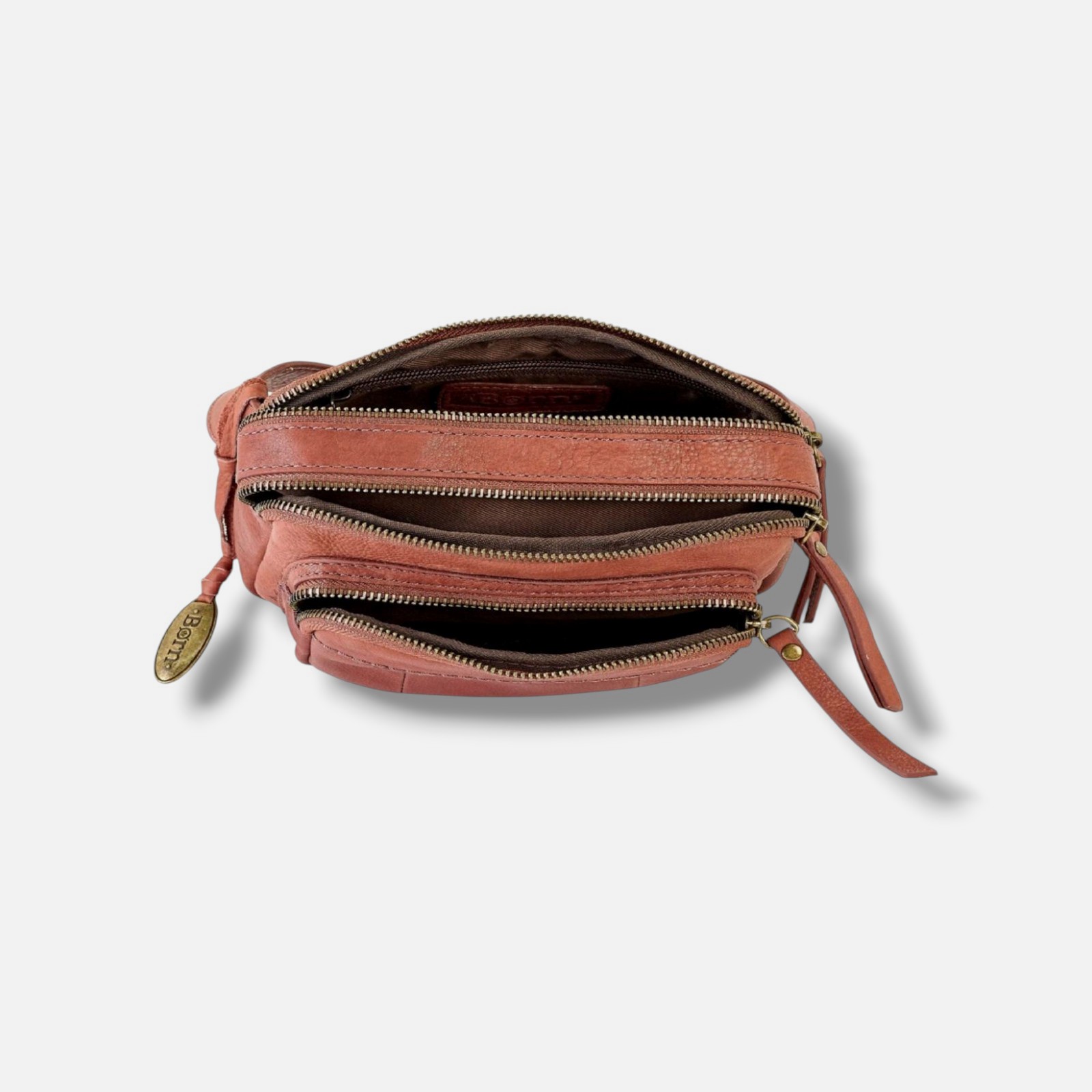 Born Women’s Red Leather Rustic Zipper Trim Belted Riverside Crossbody Bag