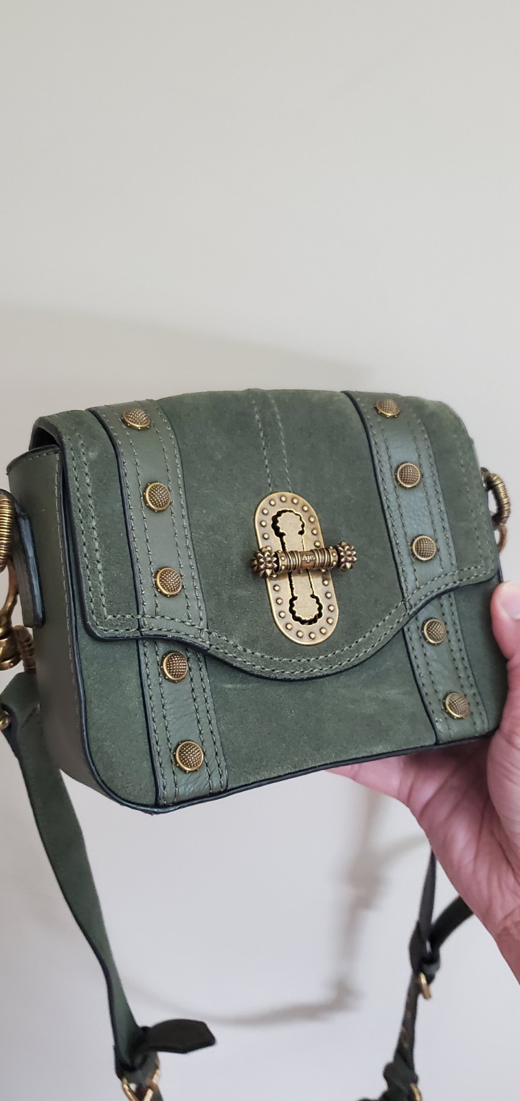 Aje Hutton Suede Green Khaki Bag Leather Cross Body Or Belt Clutch Purse