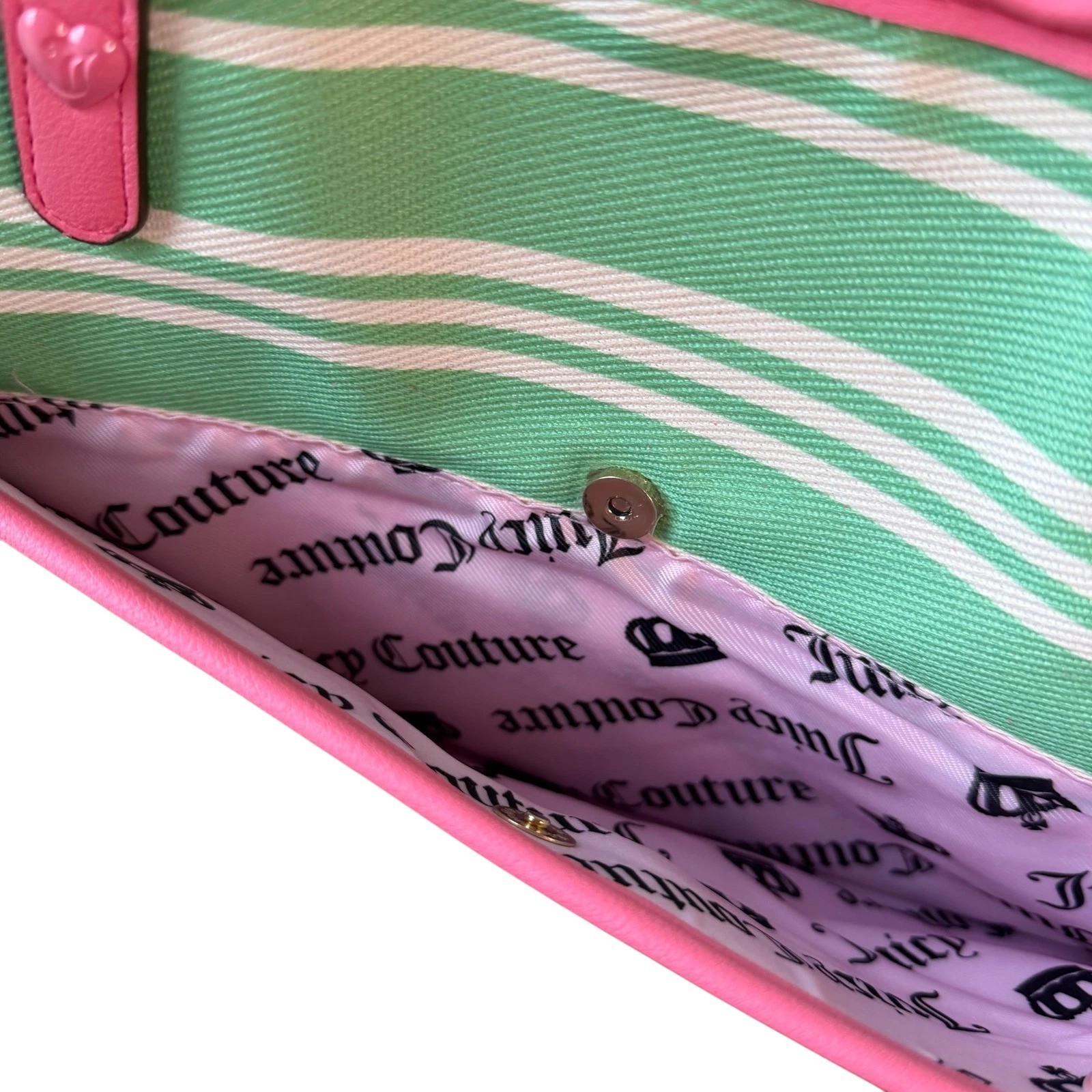 Juicy Couture Paradise Tote Shoulder Bag Natural & Retro Green Striped NWT