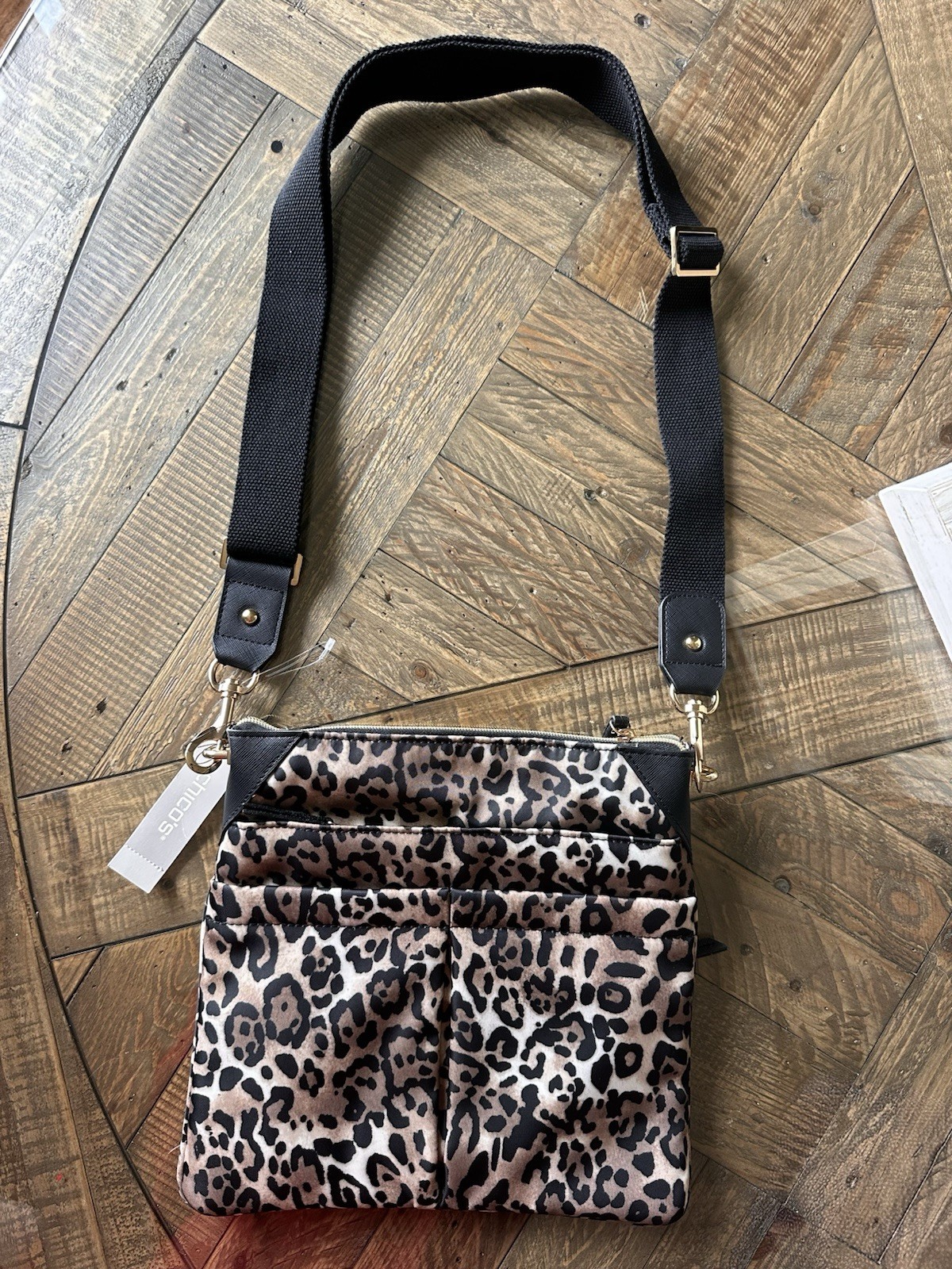 NWT Chico’s Leopard Animal Print Multi-Pocket Nylon Crossbody Bag Purse