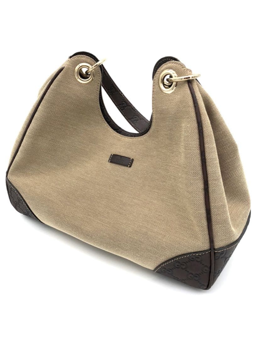DUTY PAID GUCCI Canvas Leather Handbag Beige Women Auth 8.66 x 13.38 x 5.51inch