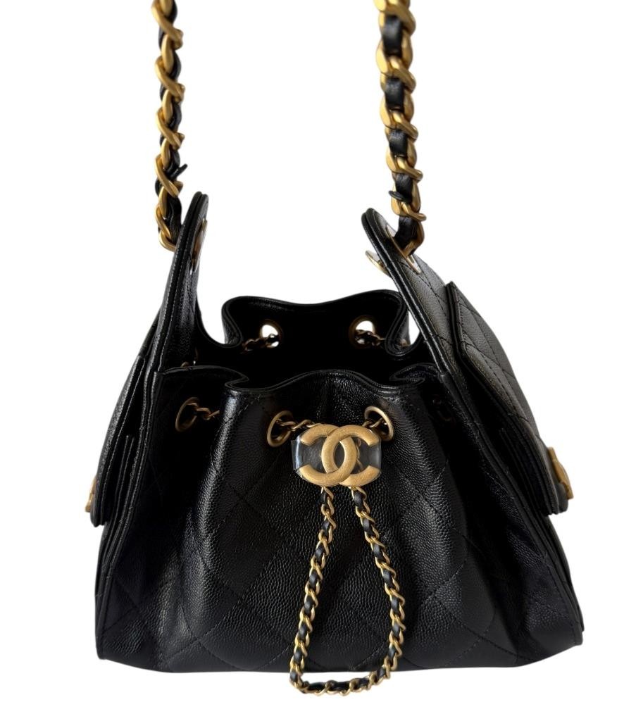 Chanel Mini 25 Hobo Bag Black Caviar Antique Gold Hardware 26S