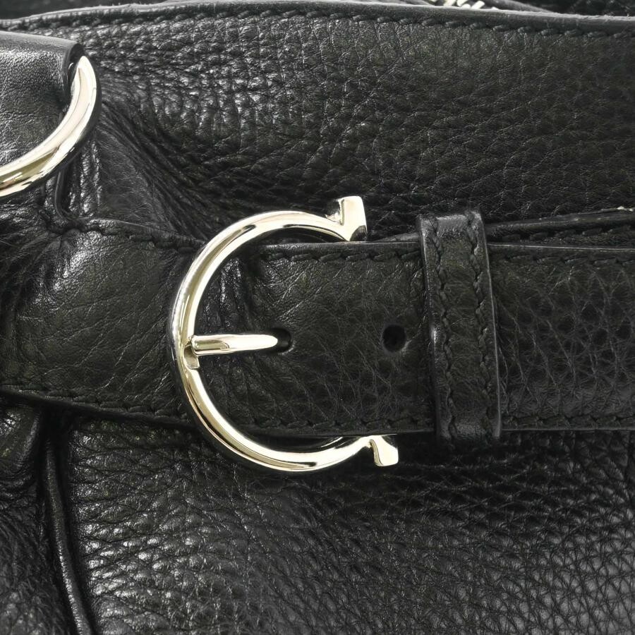 Salvatore Ferragamo Gancini Black Leather Turn Lock Handbag Silver Hardware