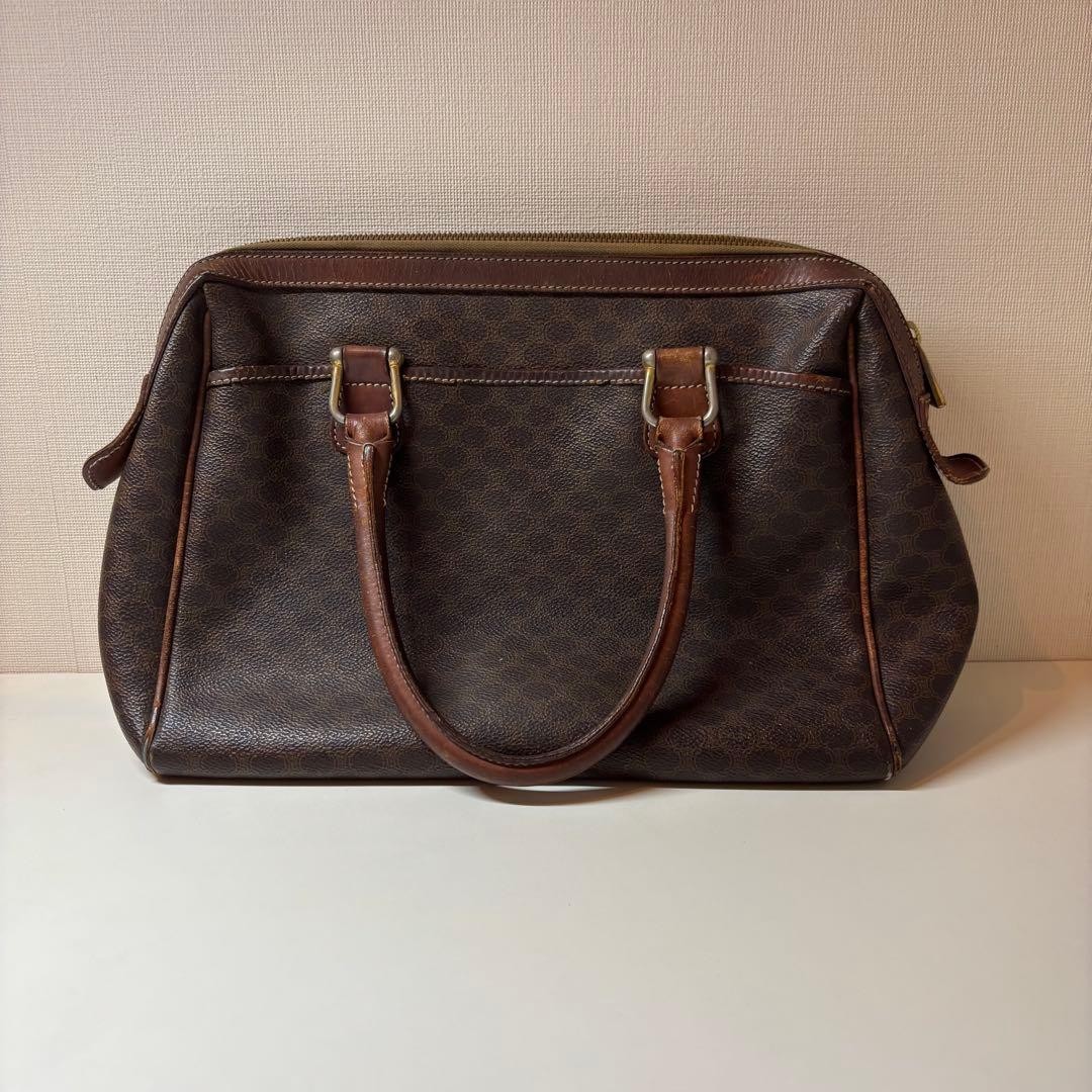 CELINE Triomphe Macadam Boston Hand Bag Brown PVC Leather Women Auth