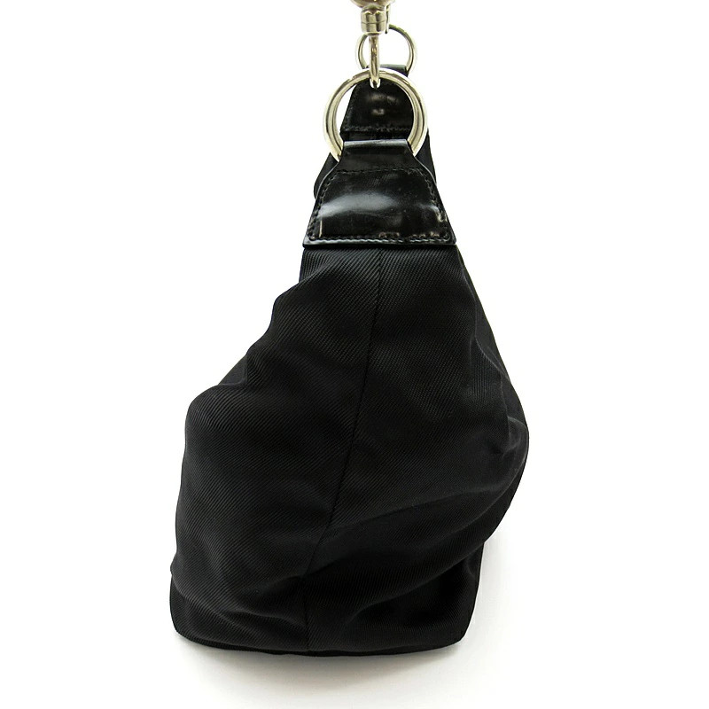 Gucci Bamboo Handbag Nylon/Leather Black 7.8in Strap B Rank