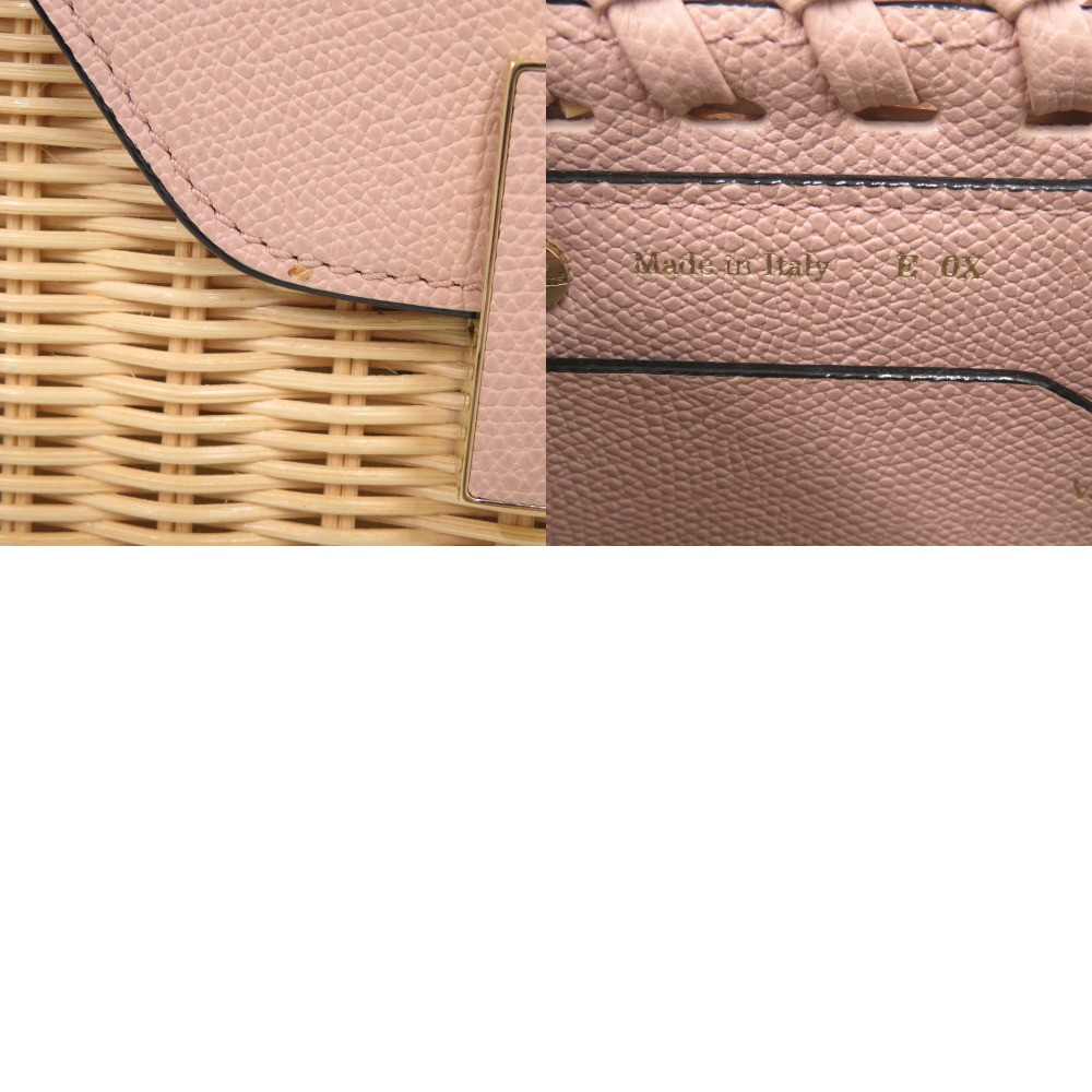 AUTHENTIC Valextra Mini Iside Wicker Beige pink Leather 2way Hand Bag