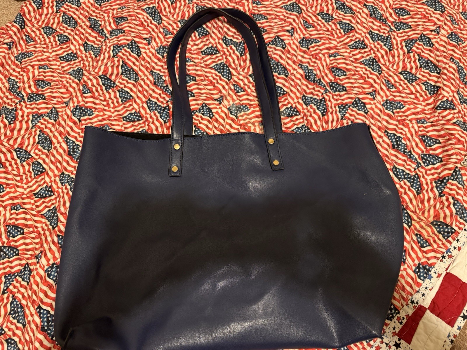 Lulu Dharma Women’s Blue Tote Vegan Bag, Magnetic Closure, Rivets, Gold HW
