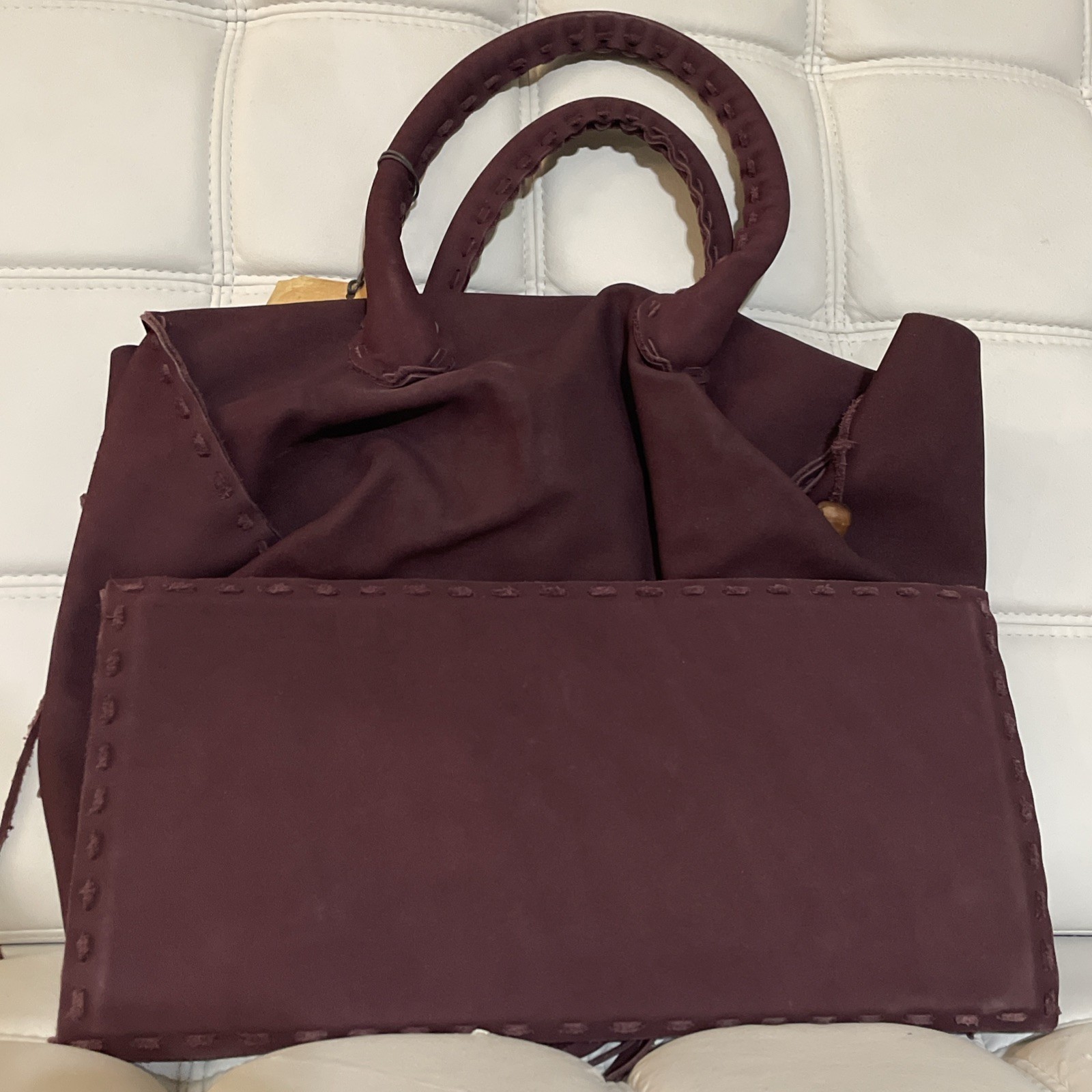Simone Camille Suede Leather Carpet Boho Metal Coin Tassles Bag Handbag Large