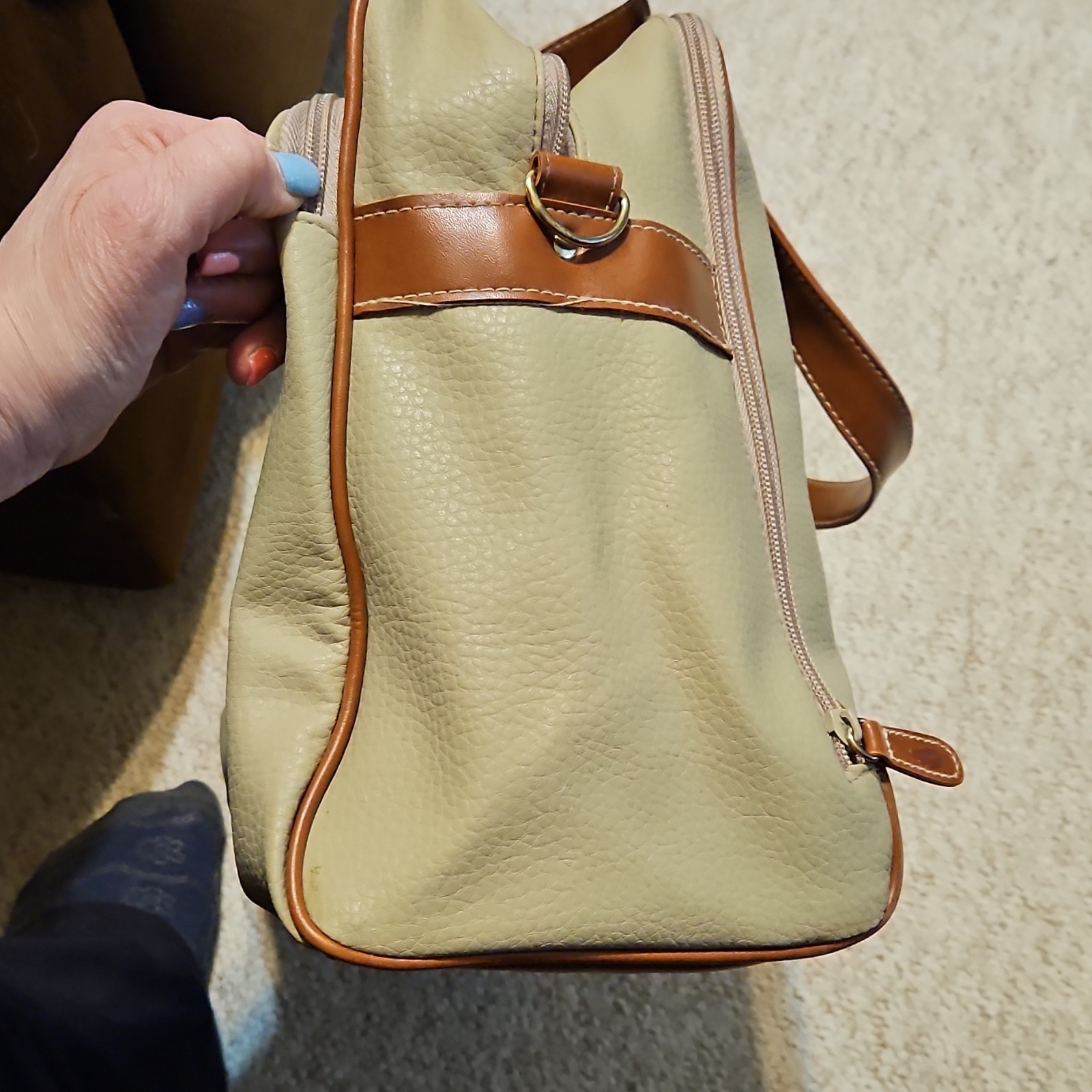 Simply Basic Beige Brown Satchel Zip Closure Zipper Accent Gold Hardware