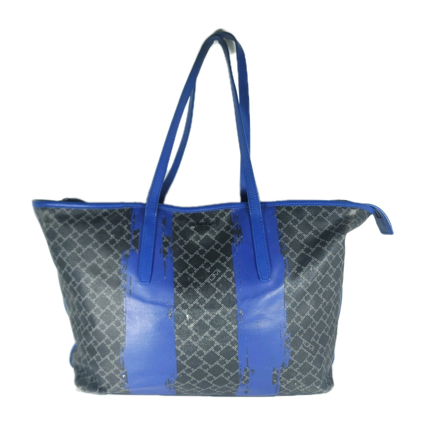 Tumi Everyday Women’s Black Blue Leather Canvas Large Travel Caryall Tote Bag