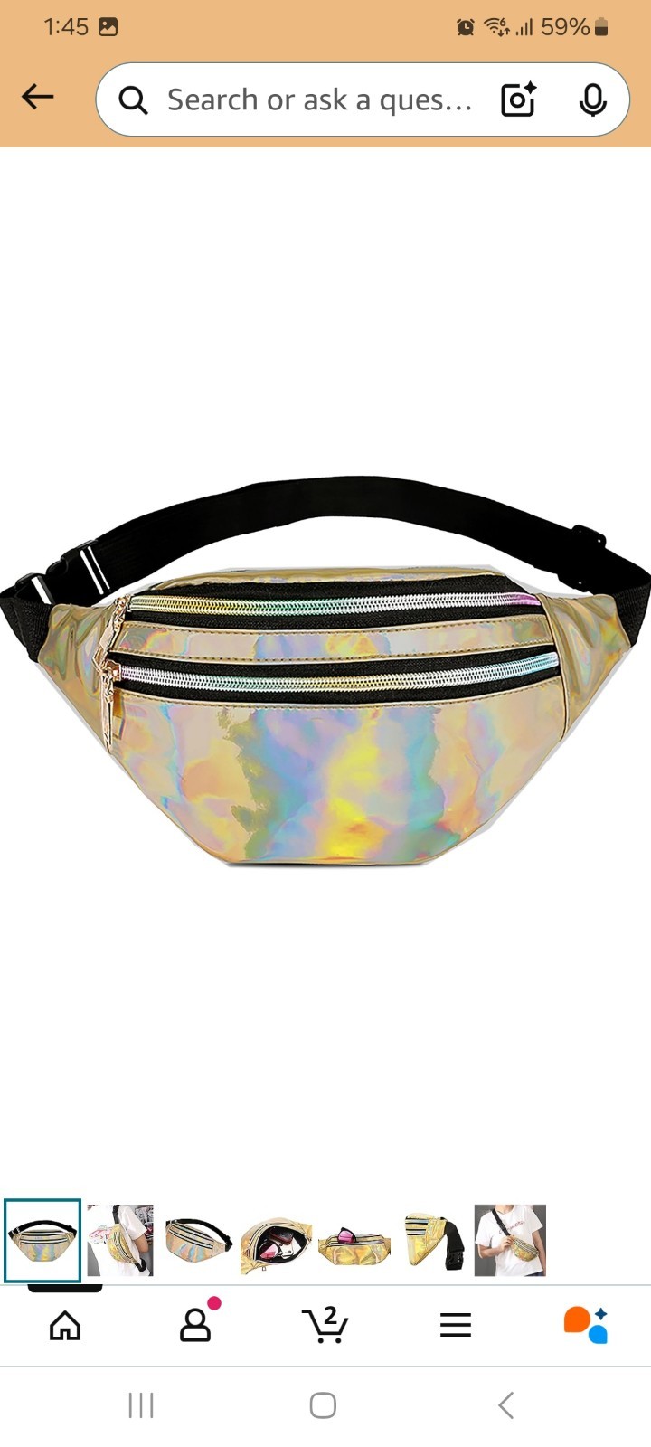 Holographic Metallic Fanny Packs Gold & Blue 12″X 5″X 4″ Adjustable Strap