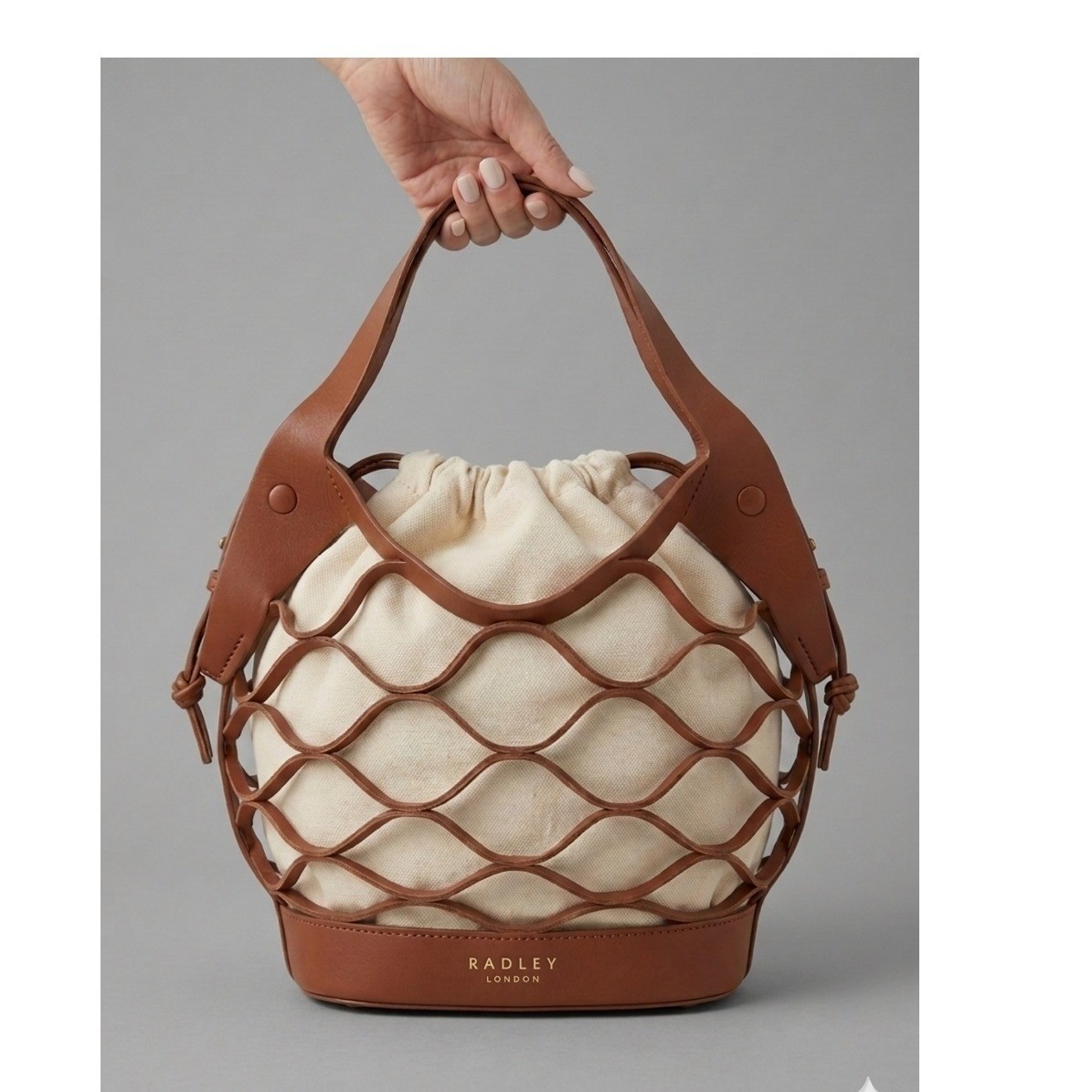 Radley London Womens Tote Bag Basket Gardens Medium Leather Brown Canvas Pouch