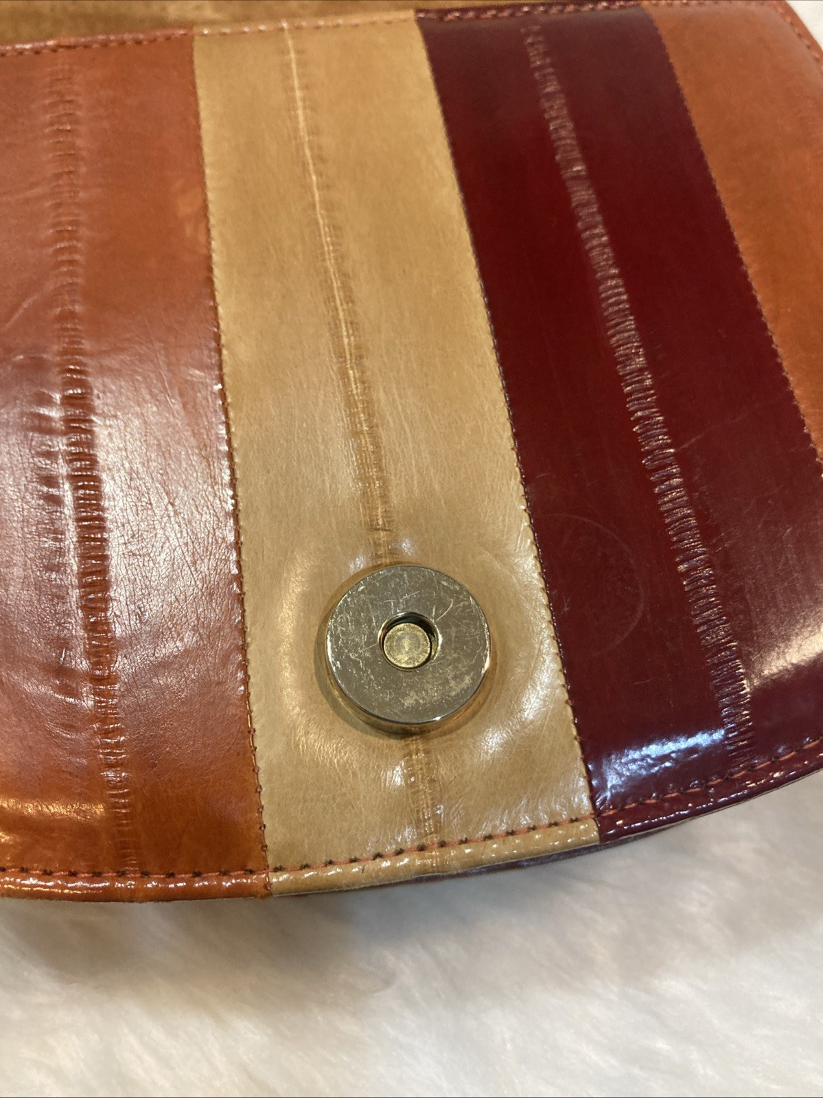 Vintage Genuine Eel Skin Leather Mini Shoulder Bag Warm Tone 17cm