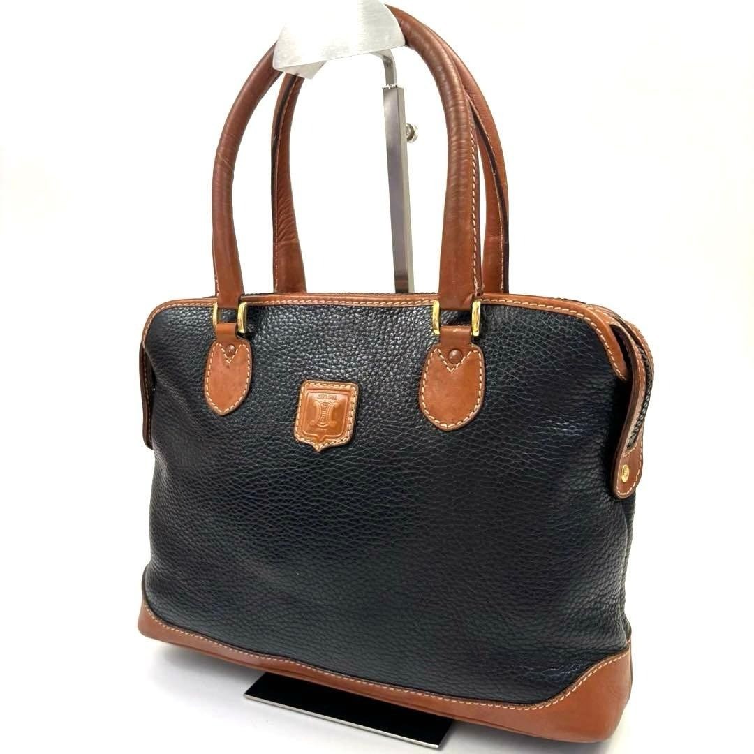 CELINE Triomphe Trio Handbag Brown, Black Leather 28x21cm Used Bag Shoulder