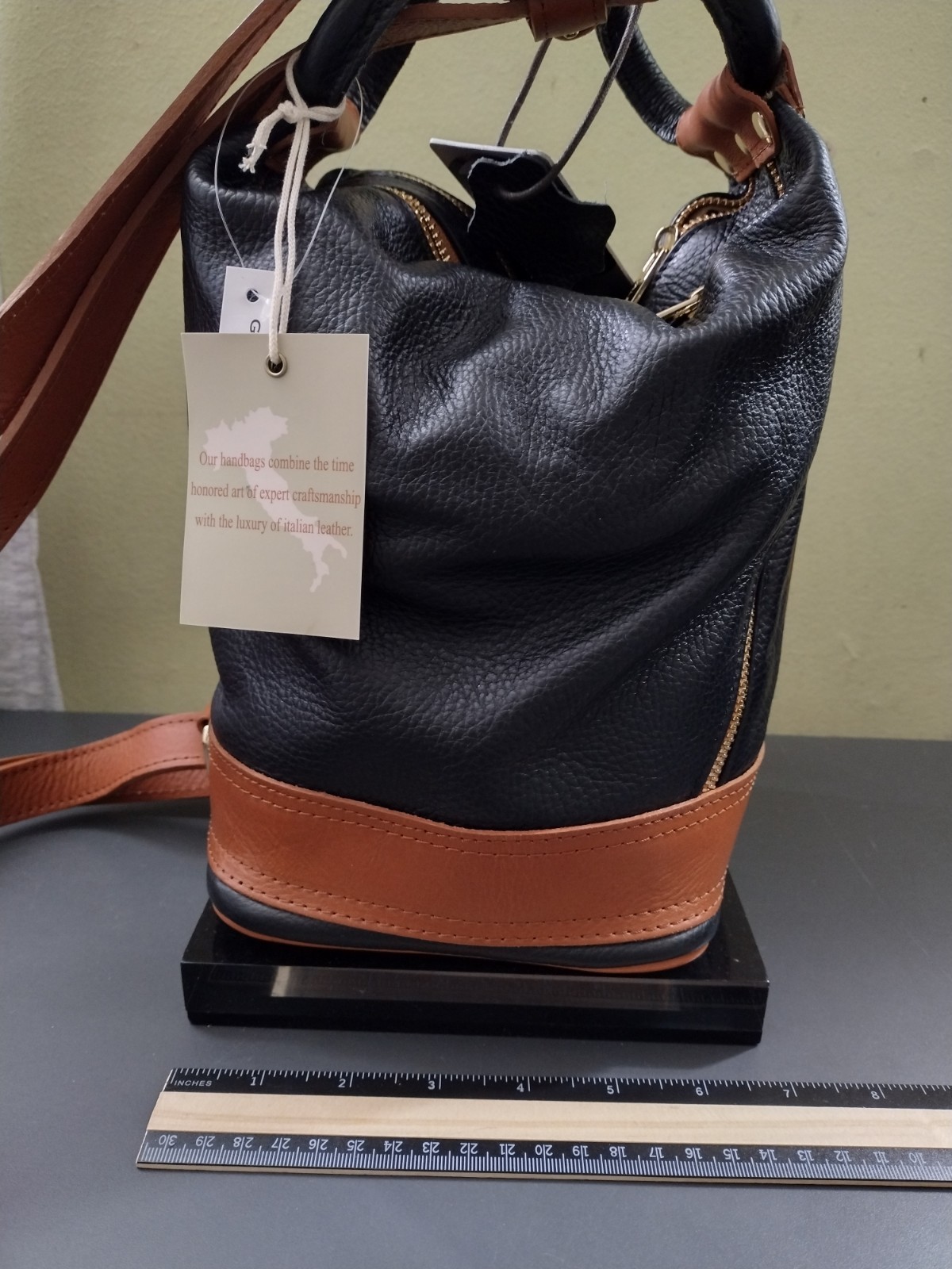 Valentina Leather Convertible Backpack /Shoulder Bag, Black Tan Bag, HANDMADE