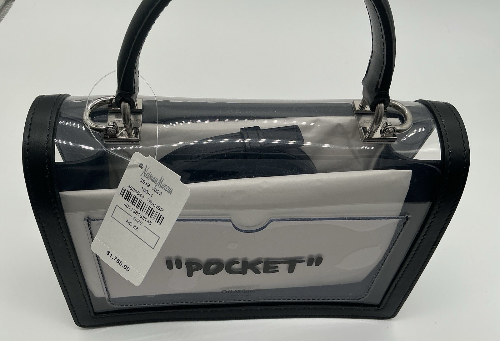 Off-White Jitney 1.4 transparent tote bag with black leather trim