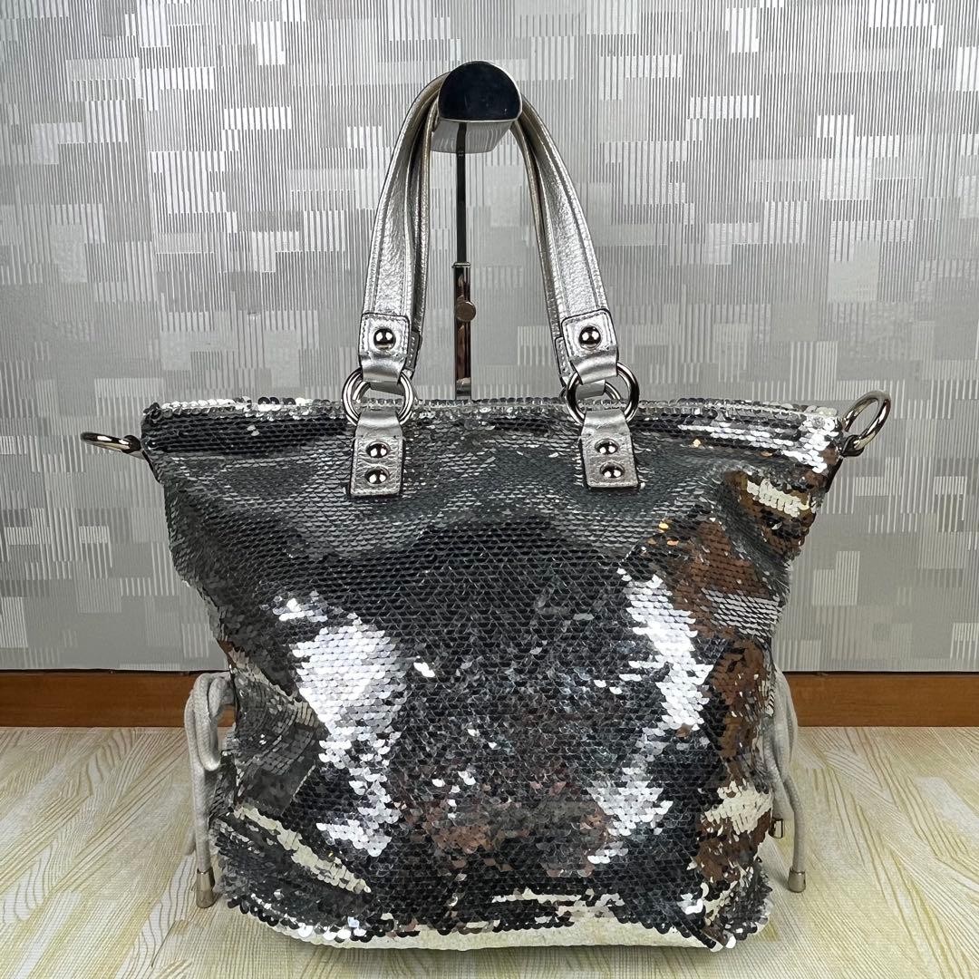 Coach Silver Sequin Poppy 2Way Handbag Metallic Tote Crossbody Authentic