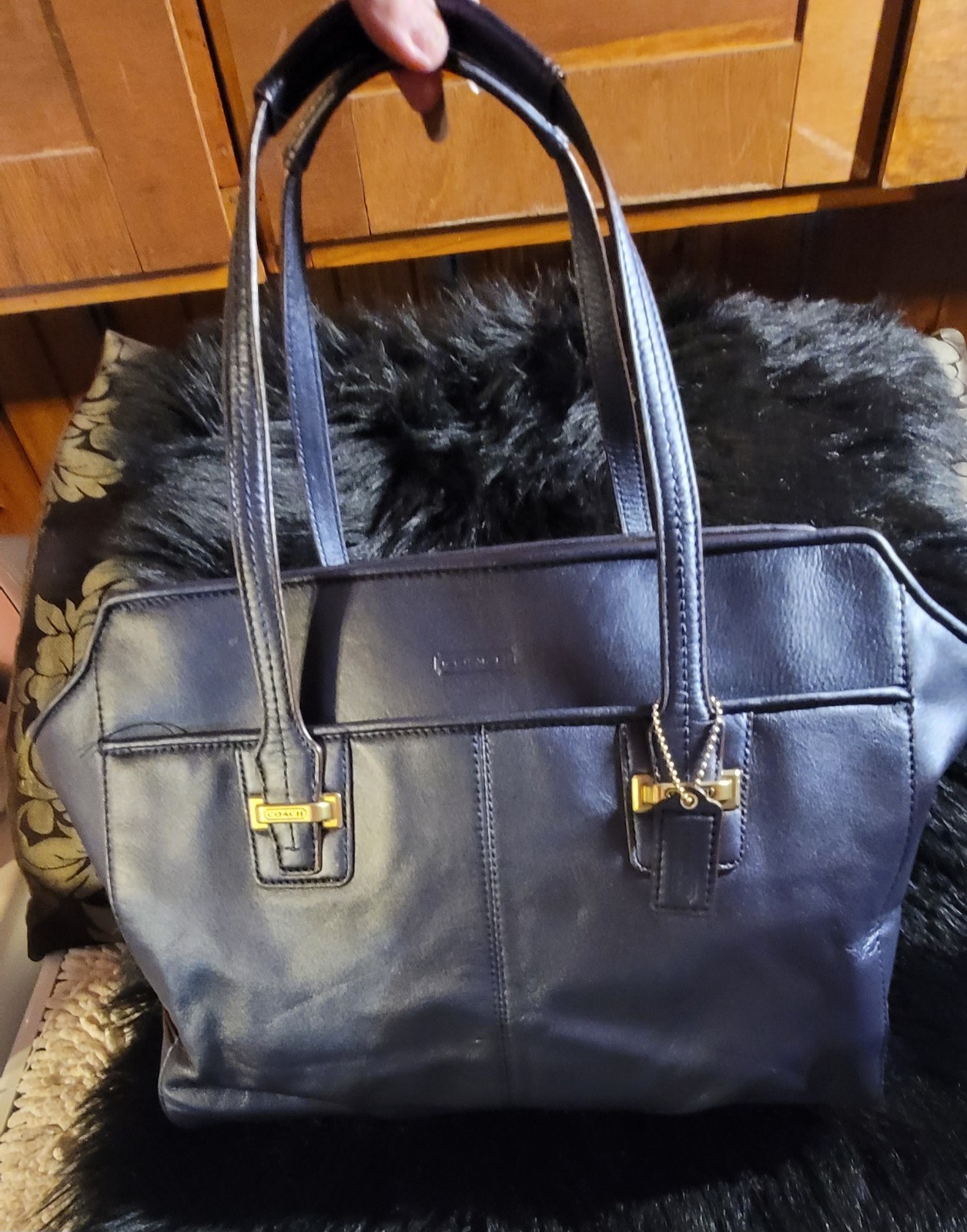 COACH TAYLOR ALEXIS MIDNT NAVY BLUE METALLIC GEM SATCHEL BRASS HRDWR PRISTINE