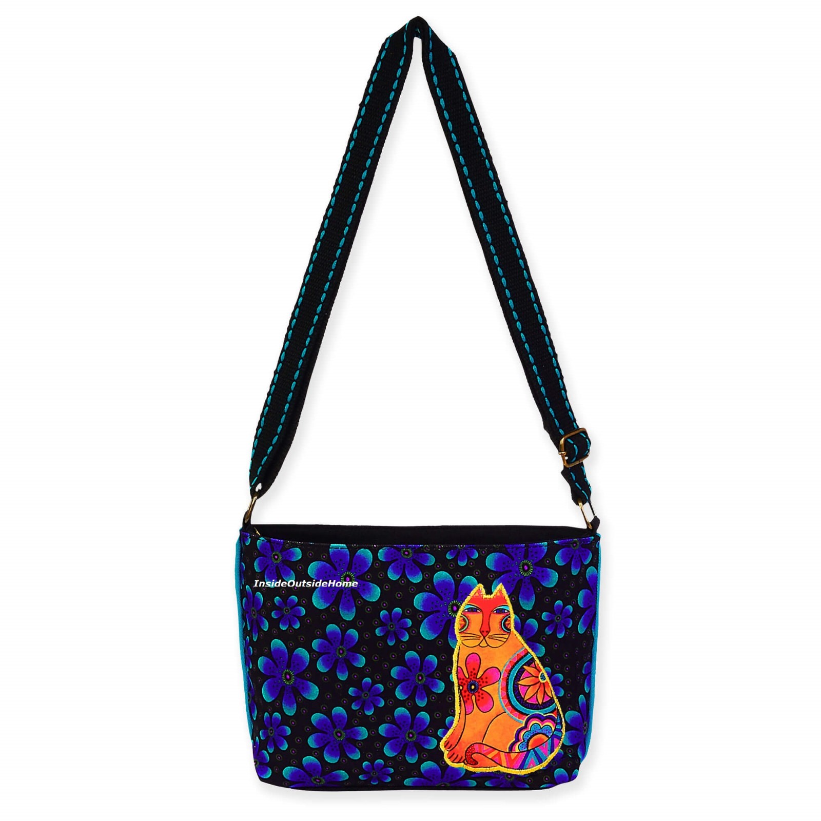 Laurel Burch Cat Feline Flower Power Crossbody Bag 10 x 2.5 x 7″ NEW
