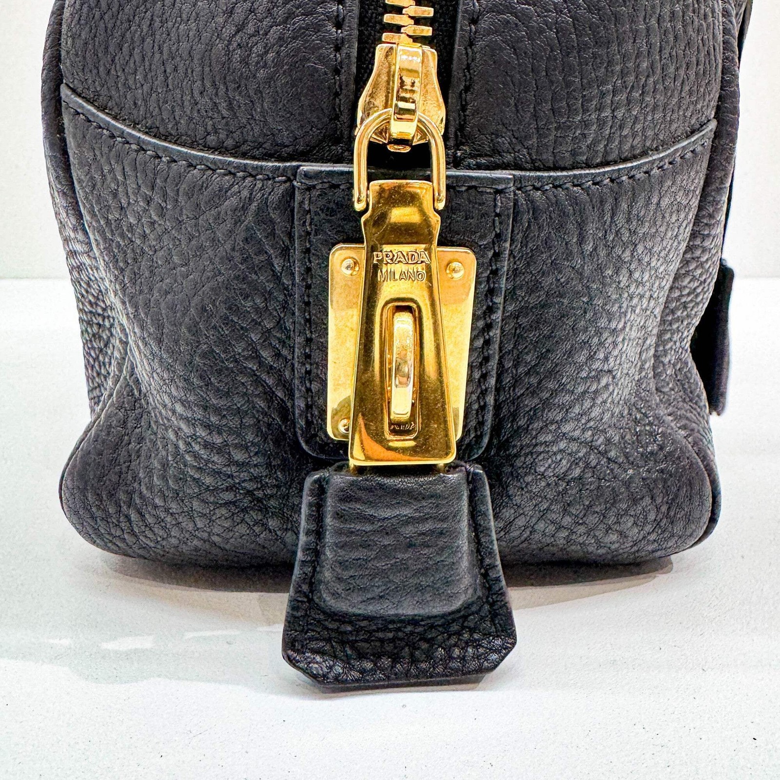 PRADA Boston Grey Leather Shoulder Bag