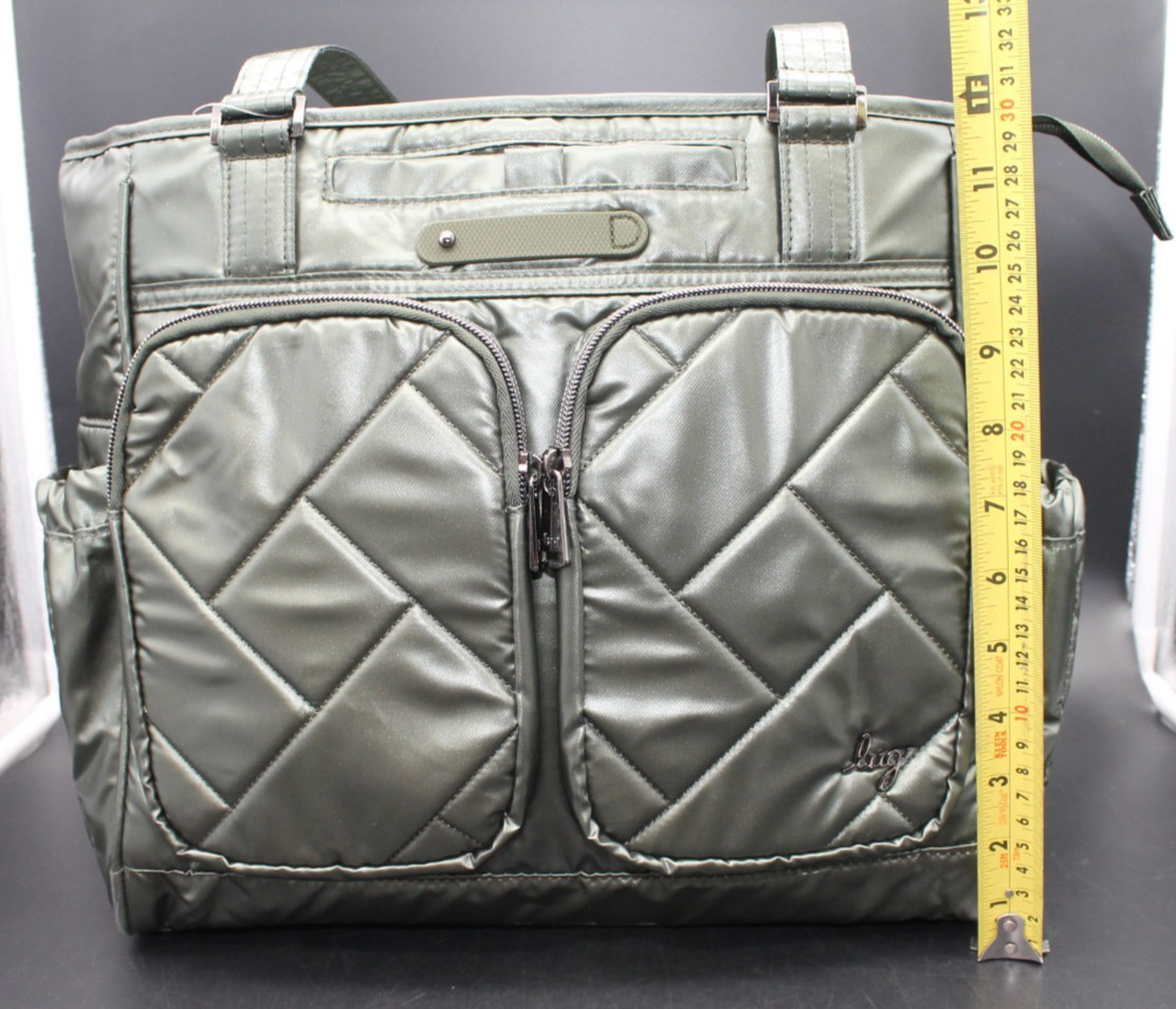 Lug Trotter Quilted Tote Bag NWT Metallic Olive Multi Pocket Travel Work Bag