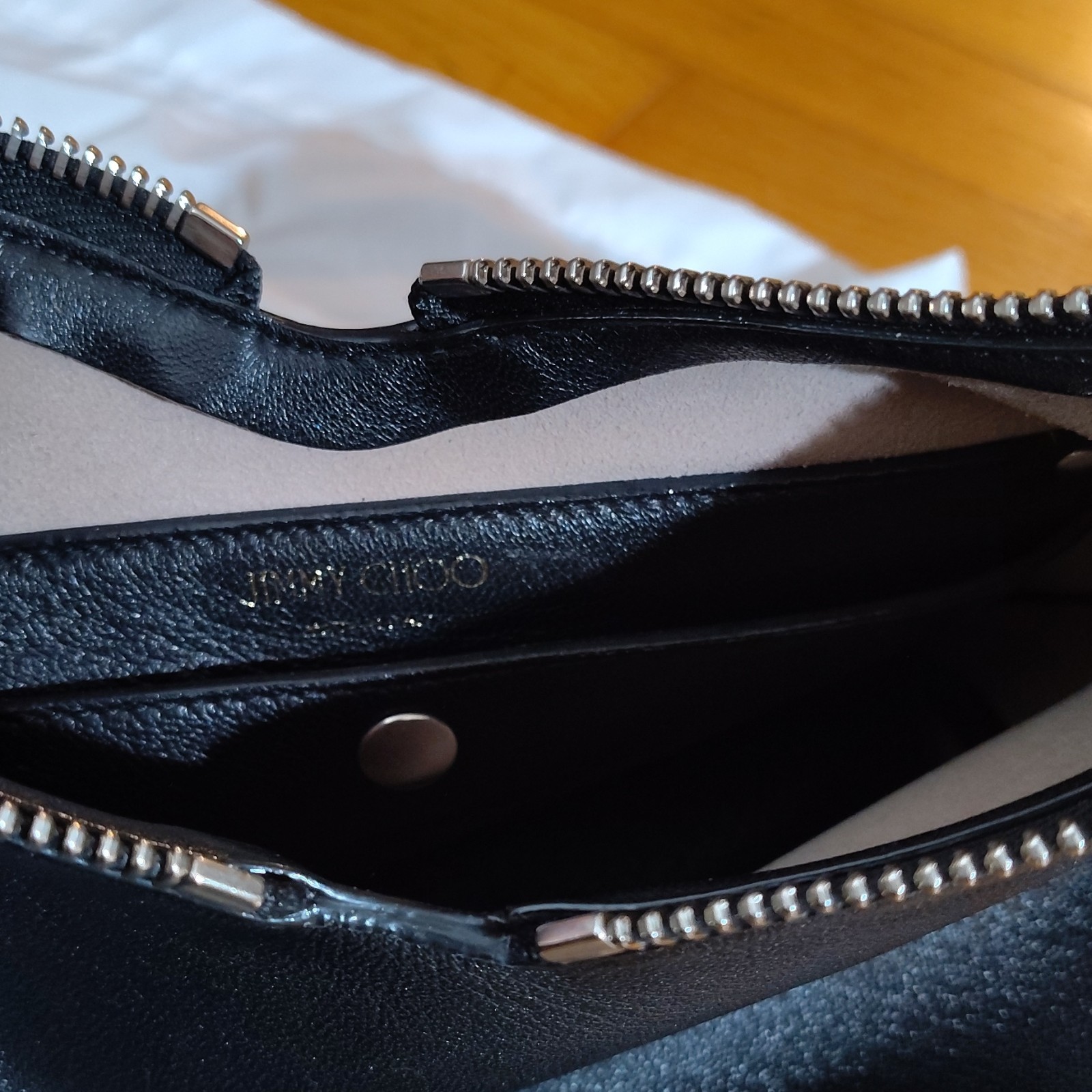 Jimmy Choo Black Medium Shoulder Bag Zip Closure Silver Chain Strap Brand Card