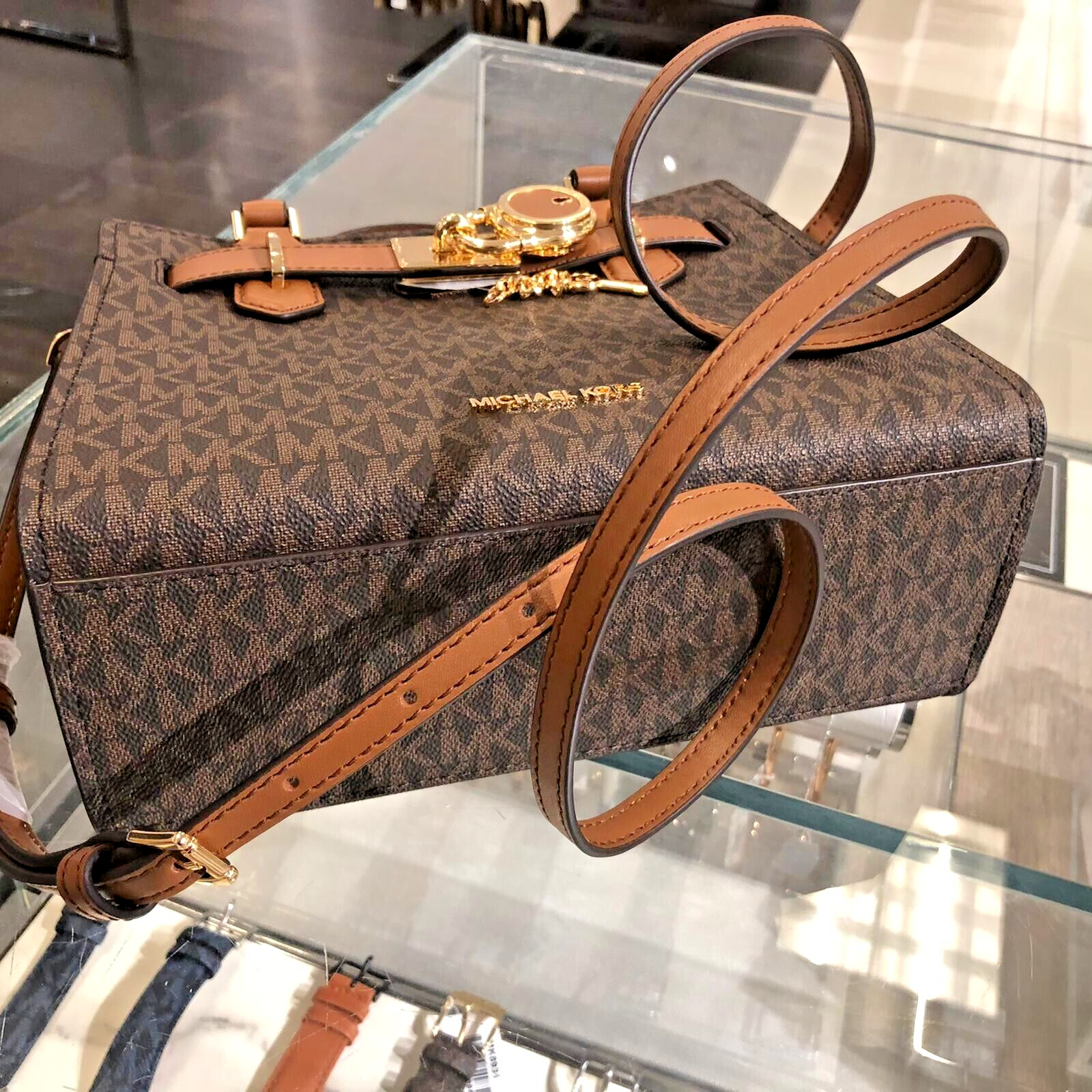 Michael Kors Hamilton Satchel Small Crossbody Messenger Leather Bag Brown Purse