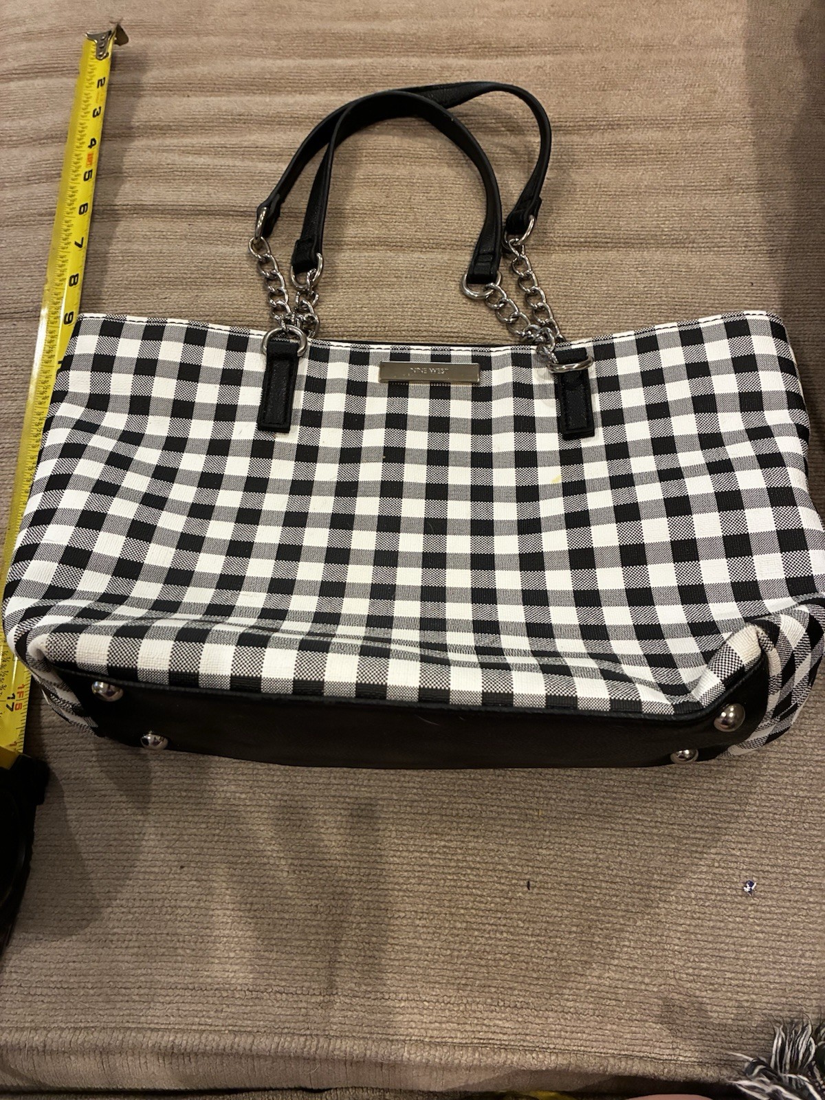 Black And White Gingham Nine West Tote Bag