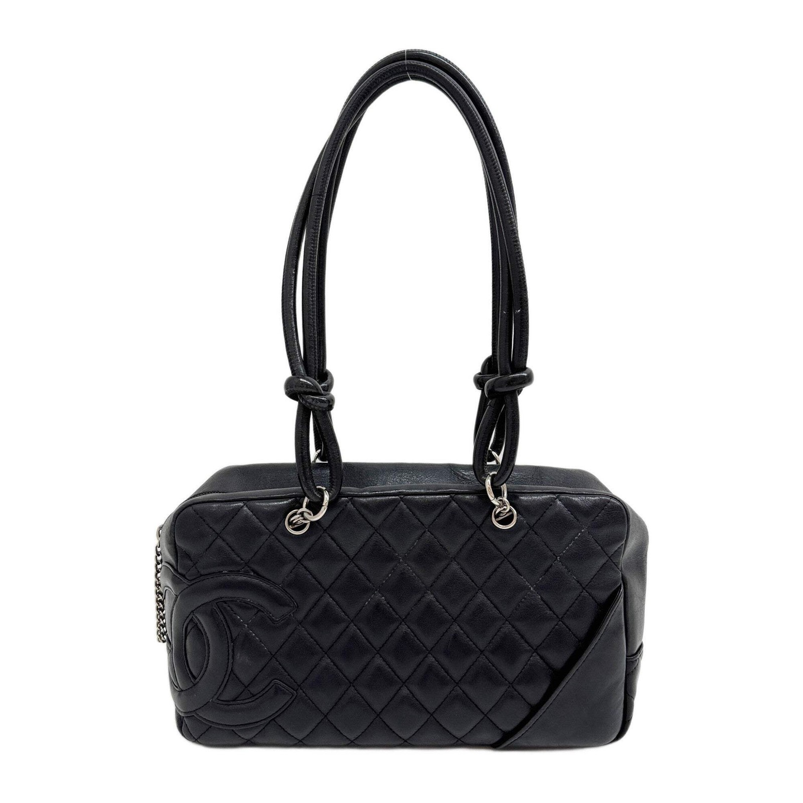 CHANEL Cambon Bowling 2004-2005 Matelasse Black Leather Shoulder Bag