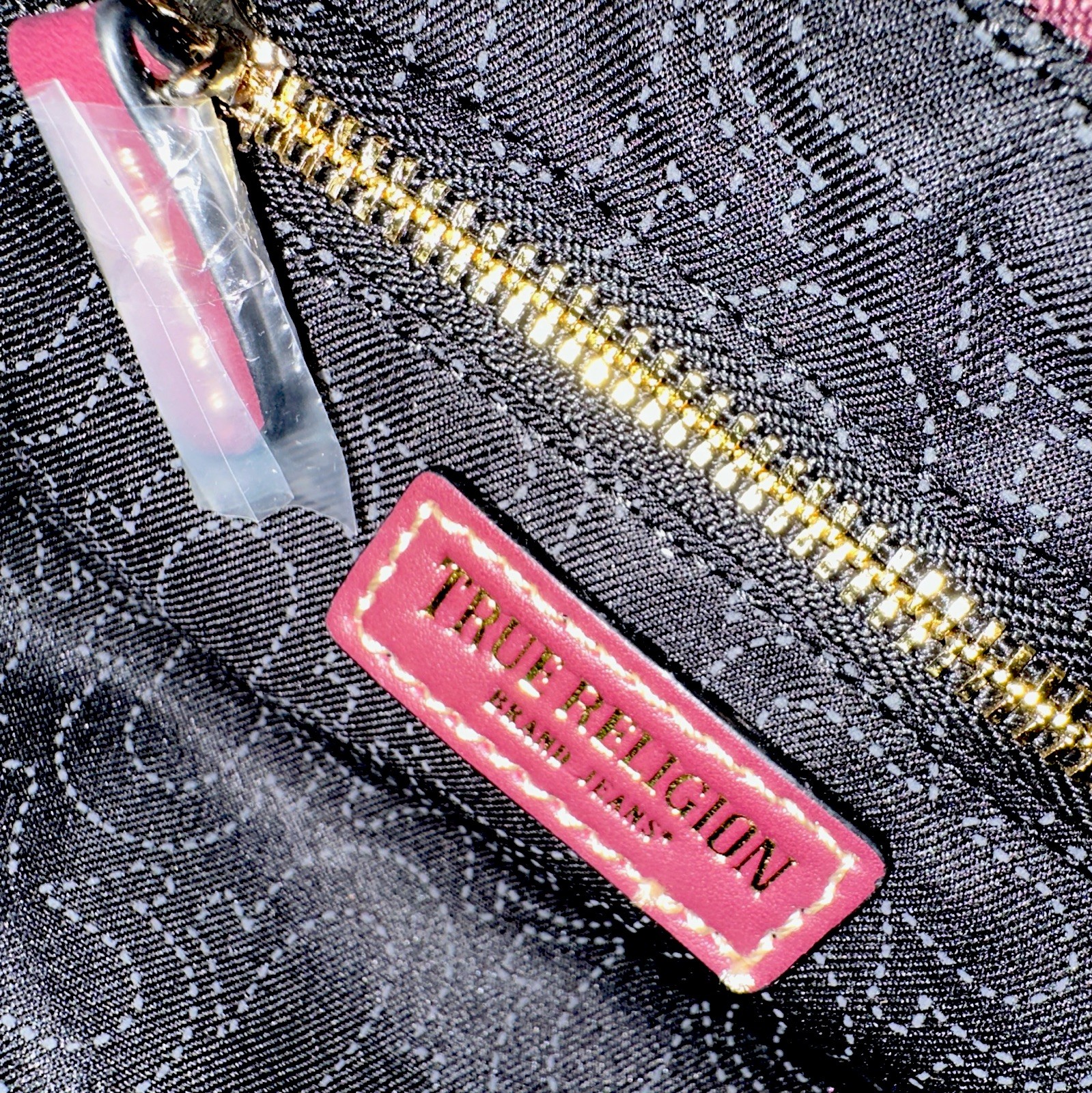 True Religion wine color with Rhinestone Logo Zip Shoulder Bag