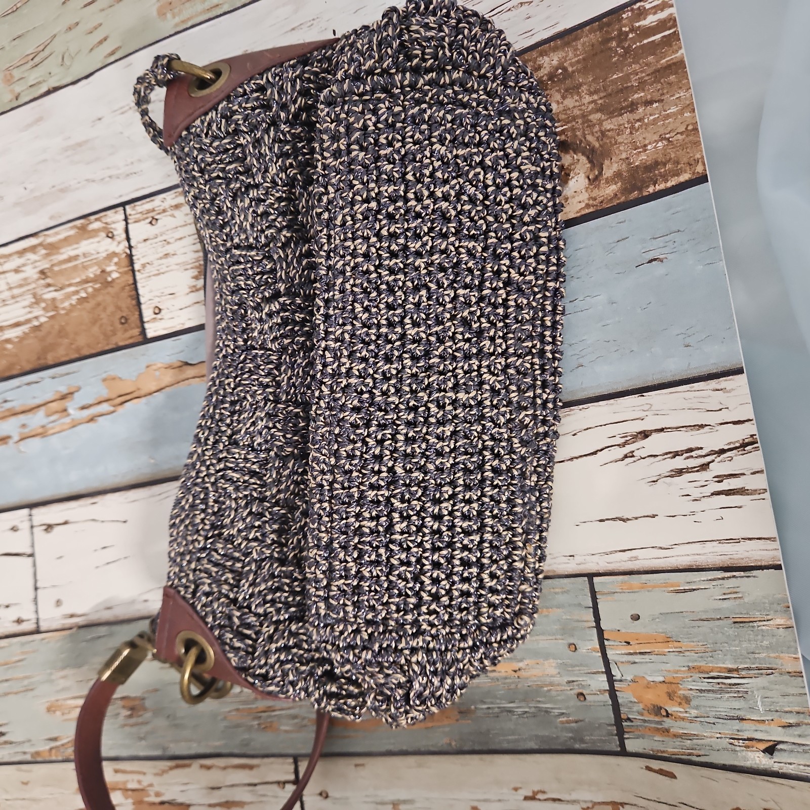 The Sak Indio Crochet Demi Purse Shoulder Bag Blue Metallic Multi Boho