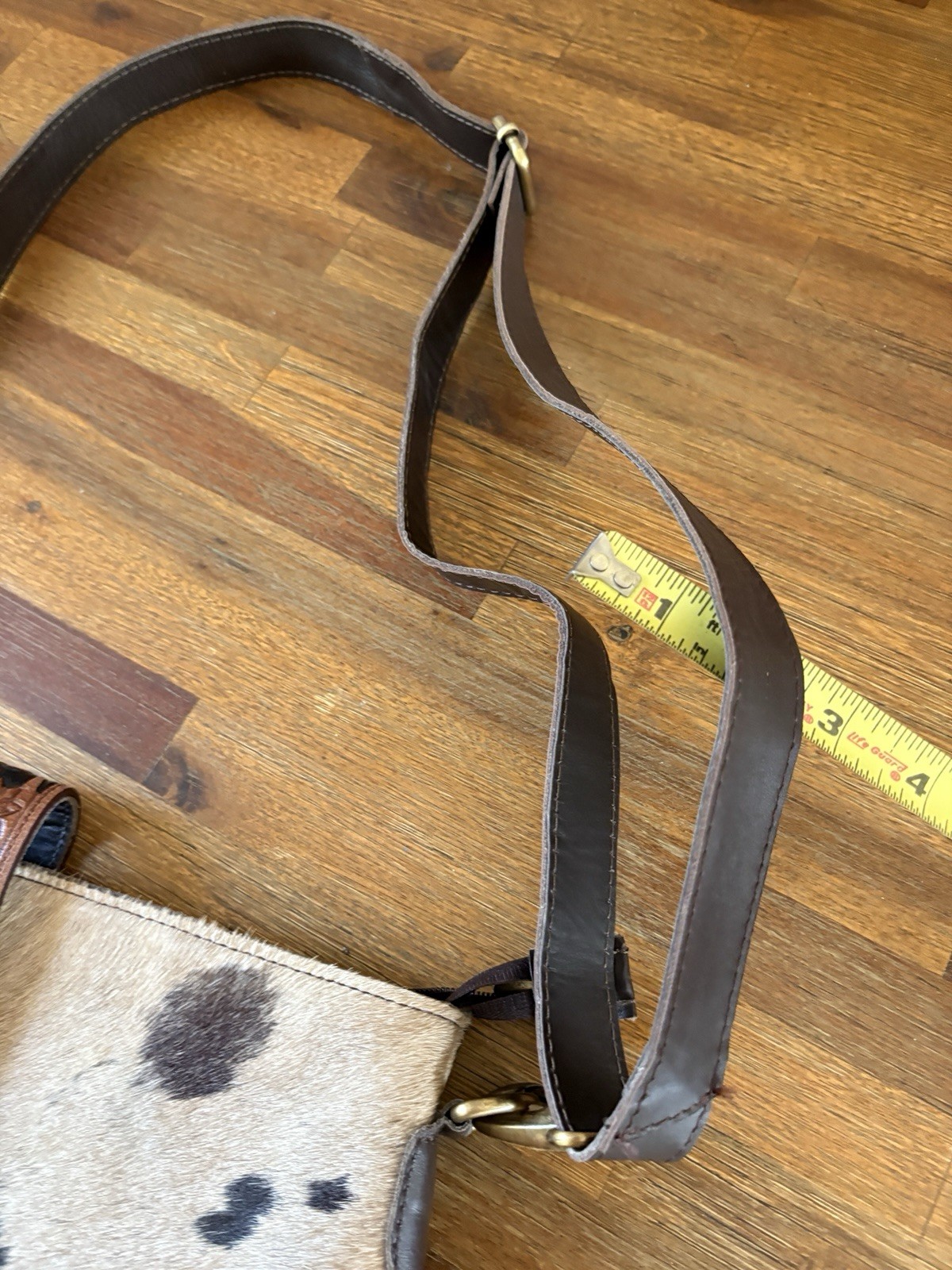 Hand Made Genuine Leather With Cow Hide Cross Body Bag Crazy Heifer 13.5” X 14”