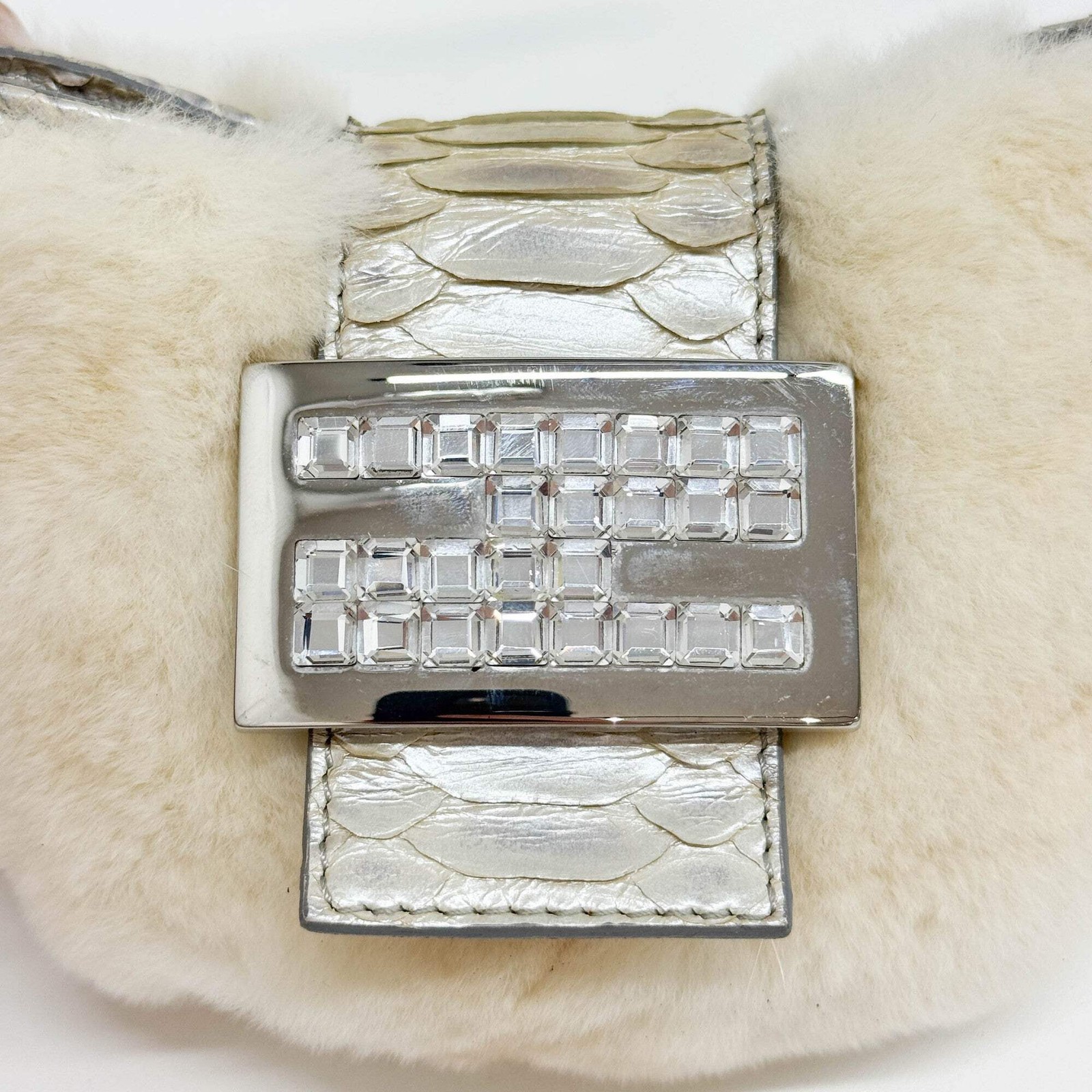 FENDI Mini Croissant Cream Rabbit Fur Hand Bag
